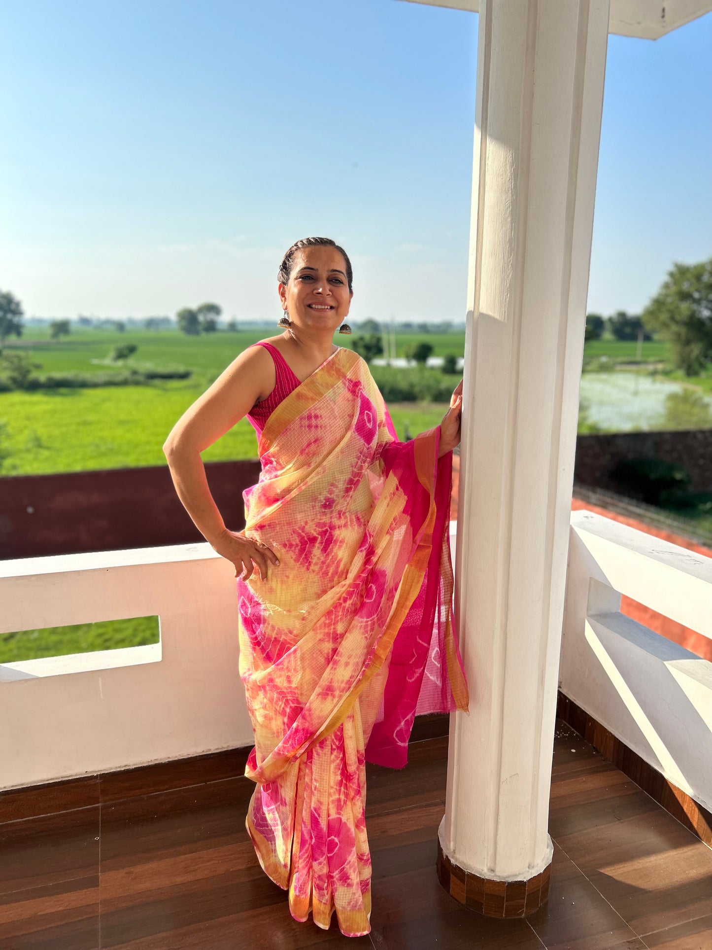 Pink Shibori sari