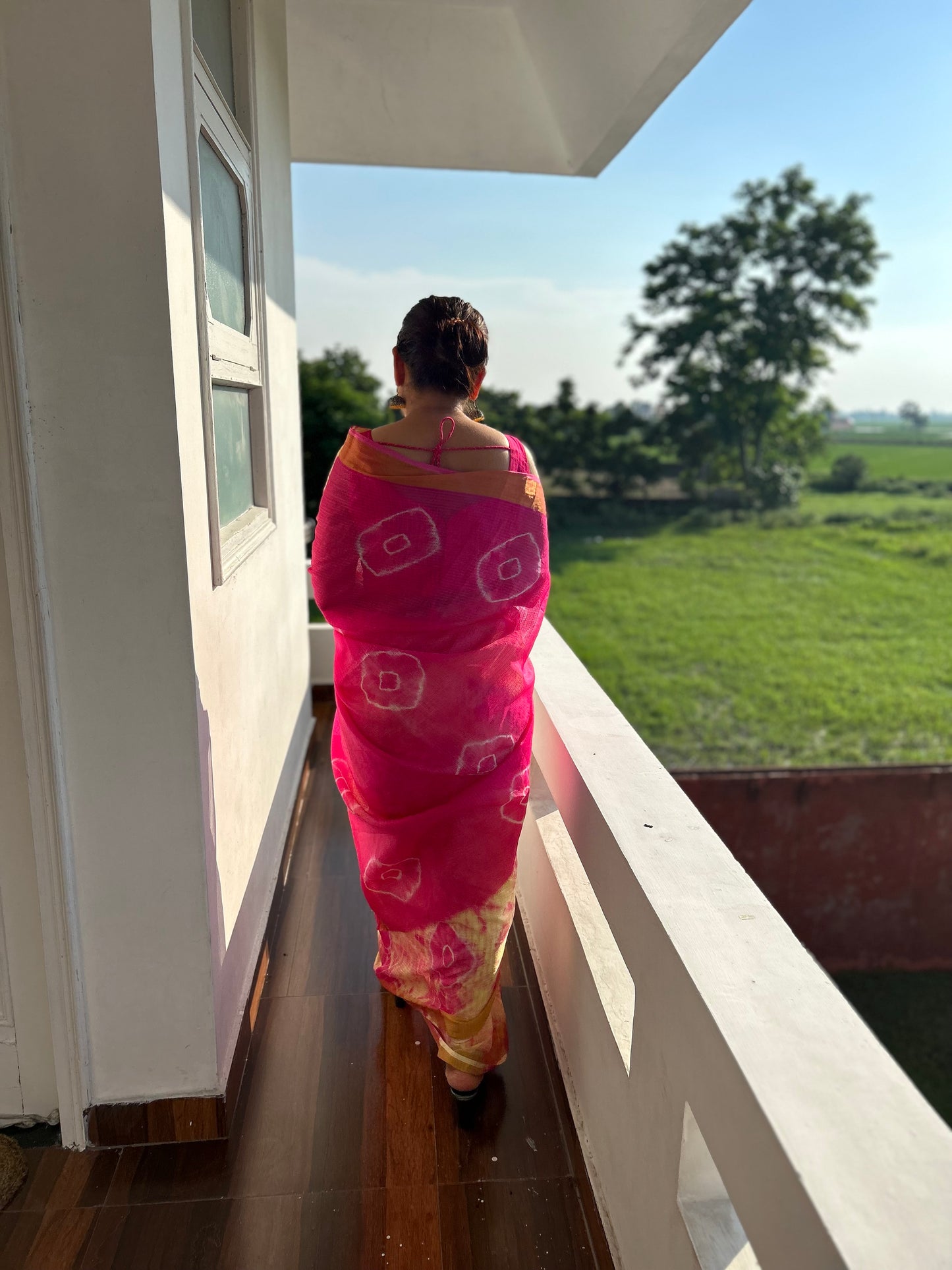 Pink Shibori sari