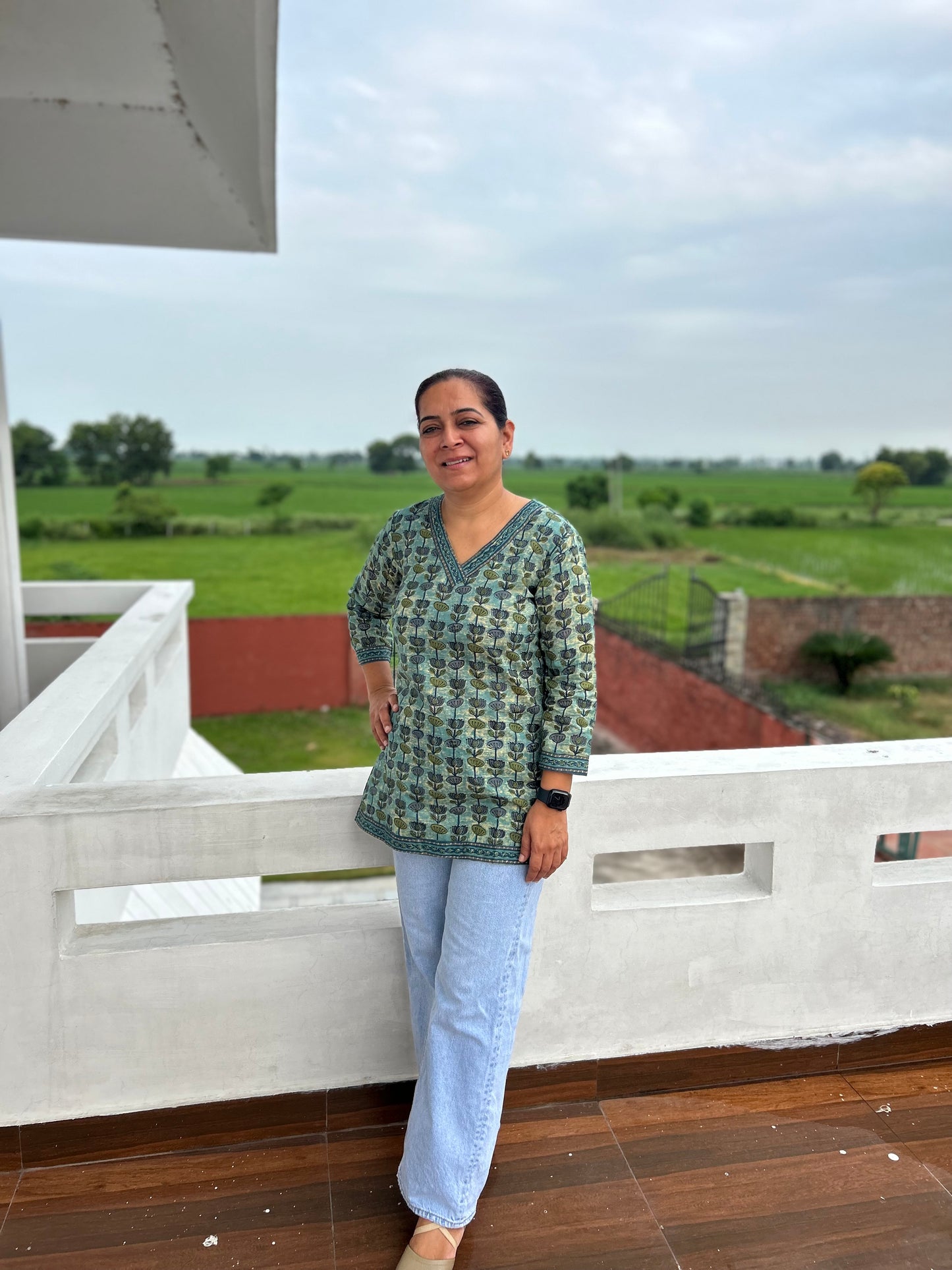 Greyish Green Cotton Kurti