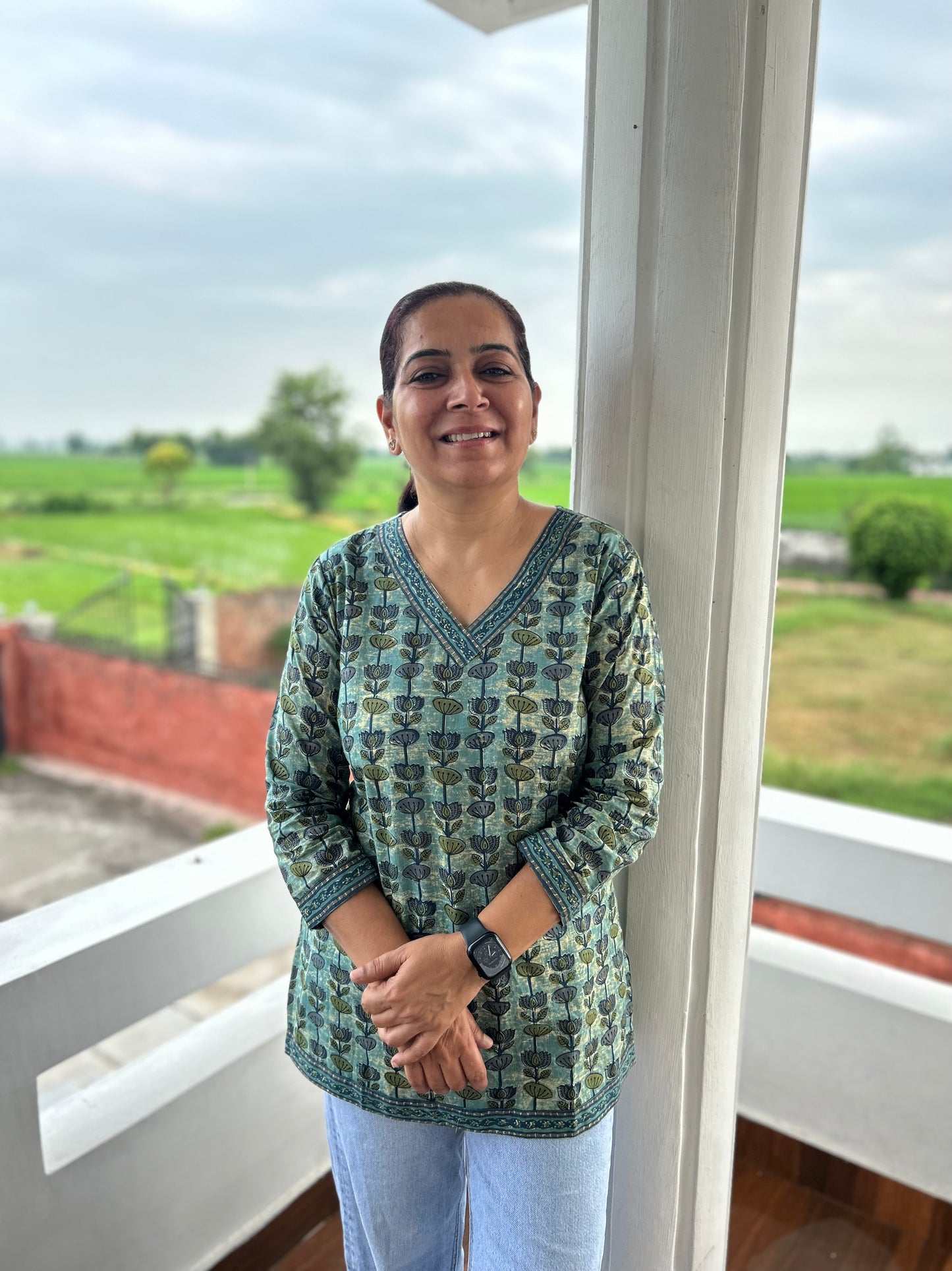Greyish Green Cotton Kurti