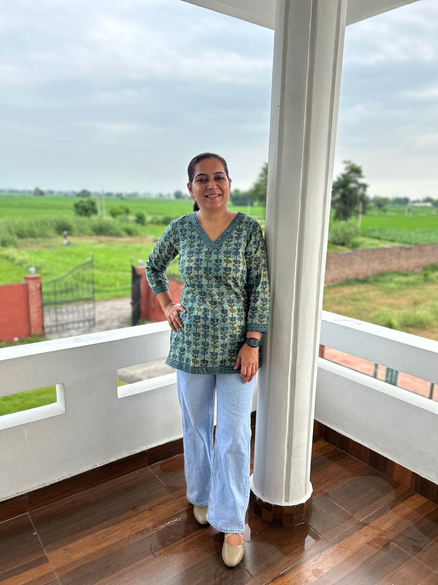 Greyish Green Cotton Kurti