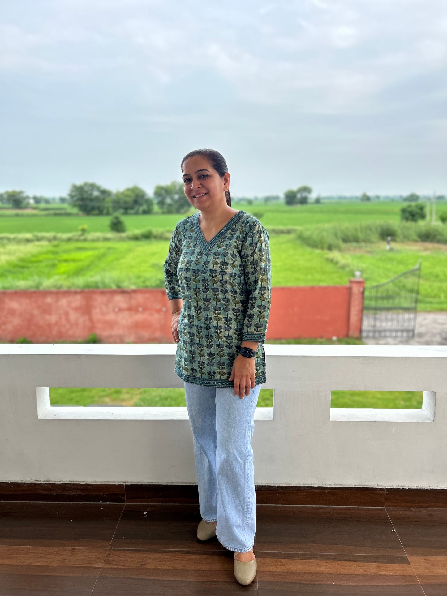 Greyish Green Cotton Kurti