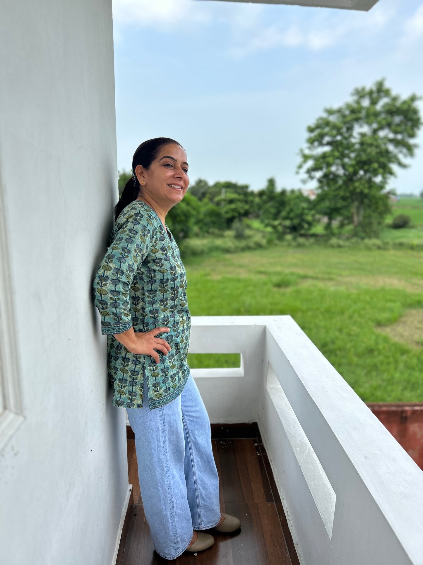 Greyish Green Cotton Kurti
