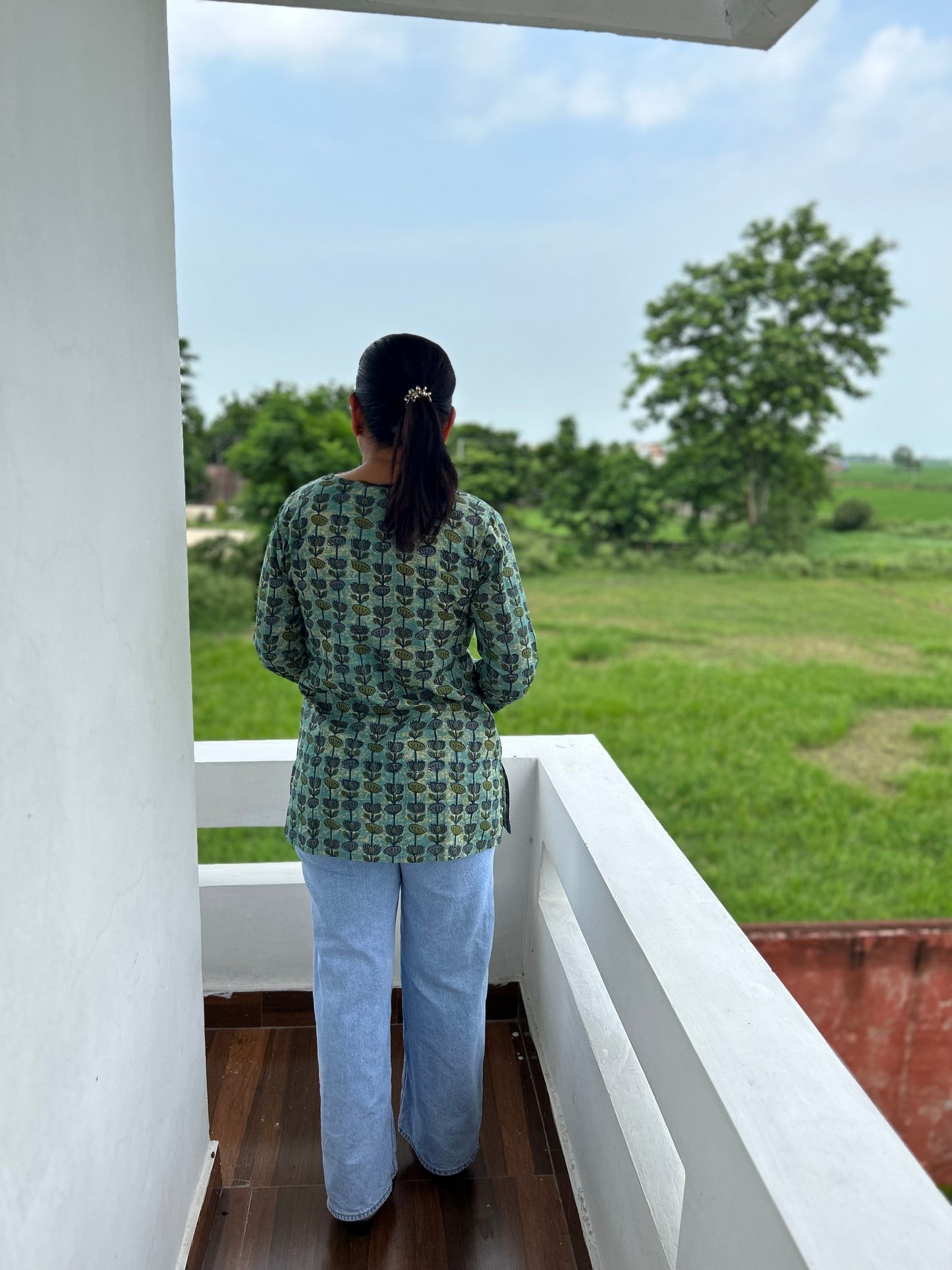 Greyish Green Cotton Kurti