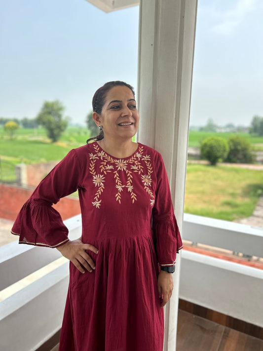 Maroon Cotton Dress