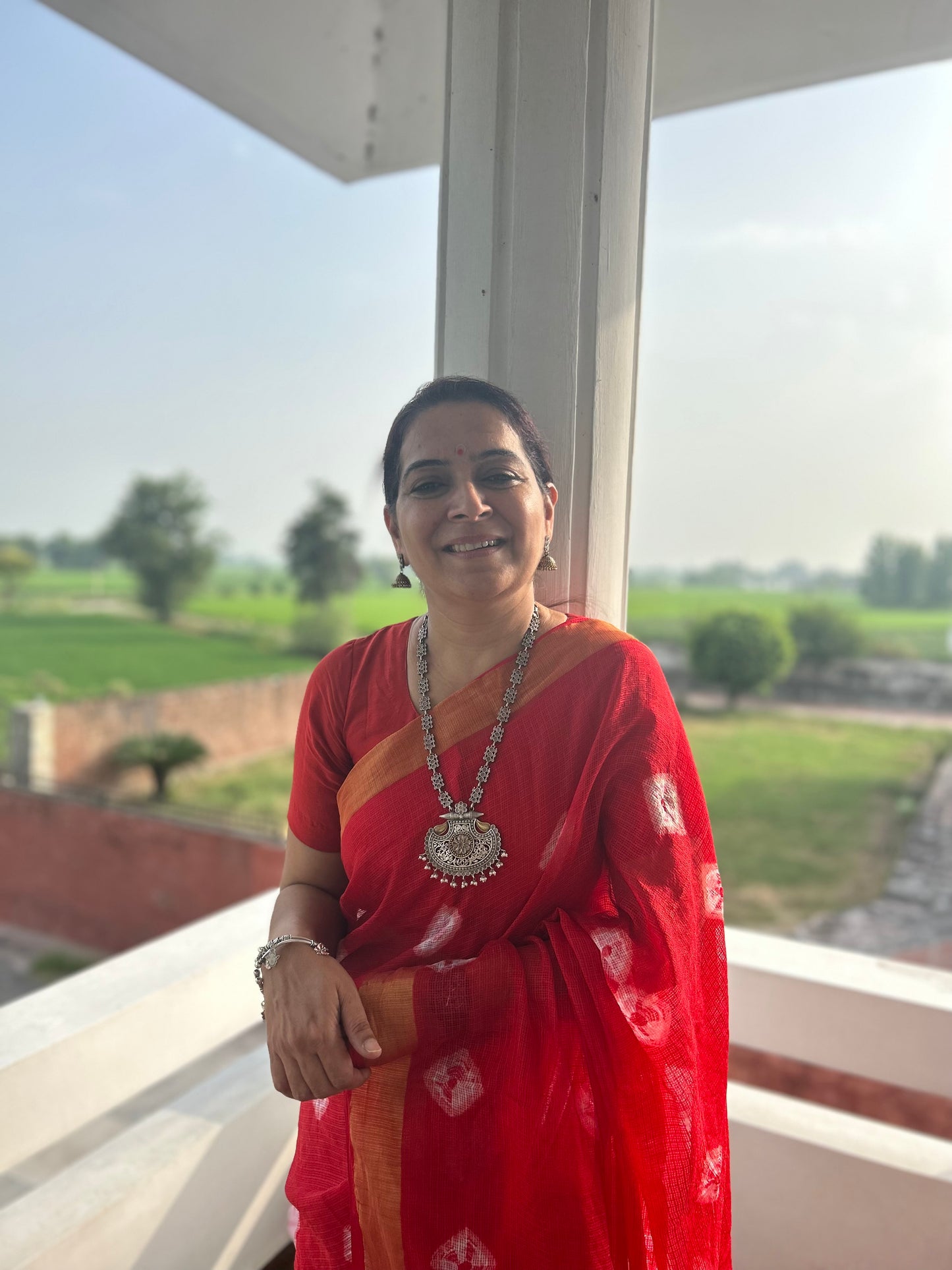 Red Shibori Sari