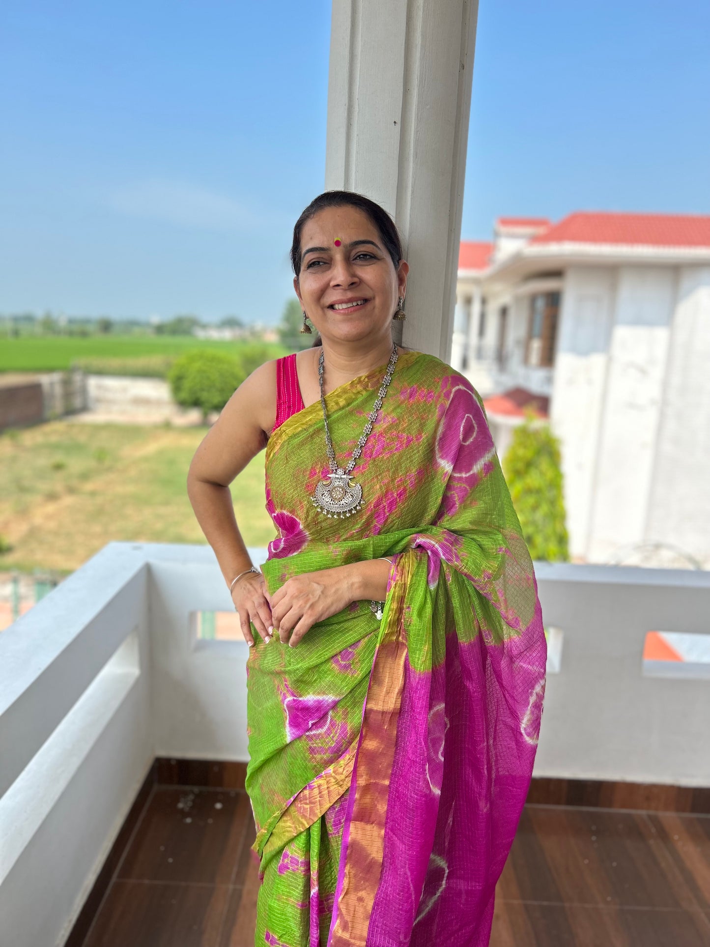 Purple  Green Lehriya Sari