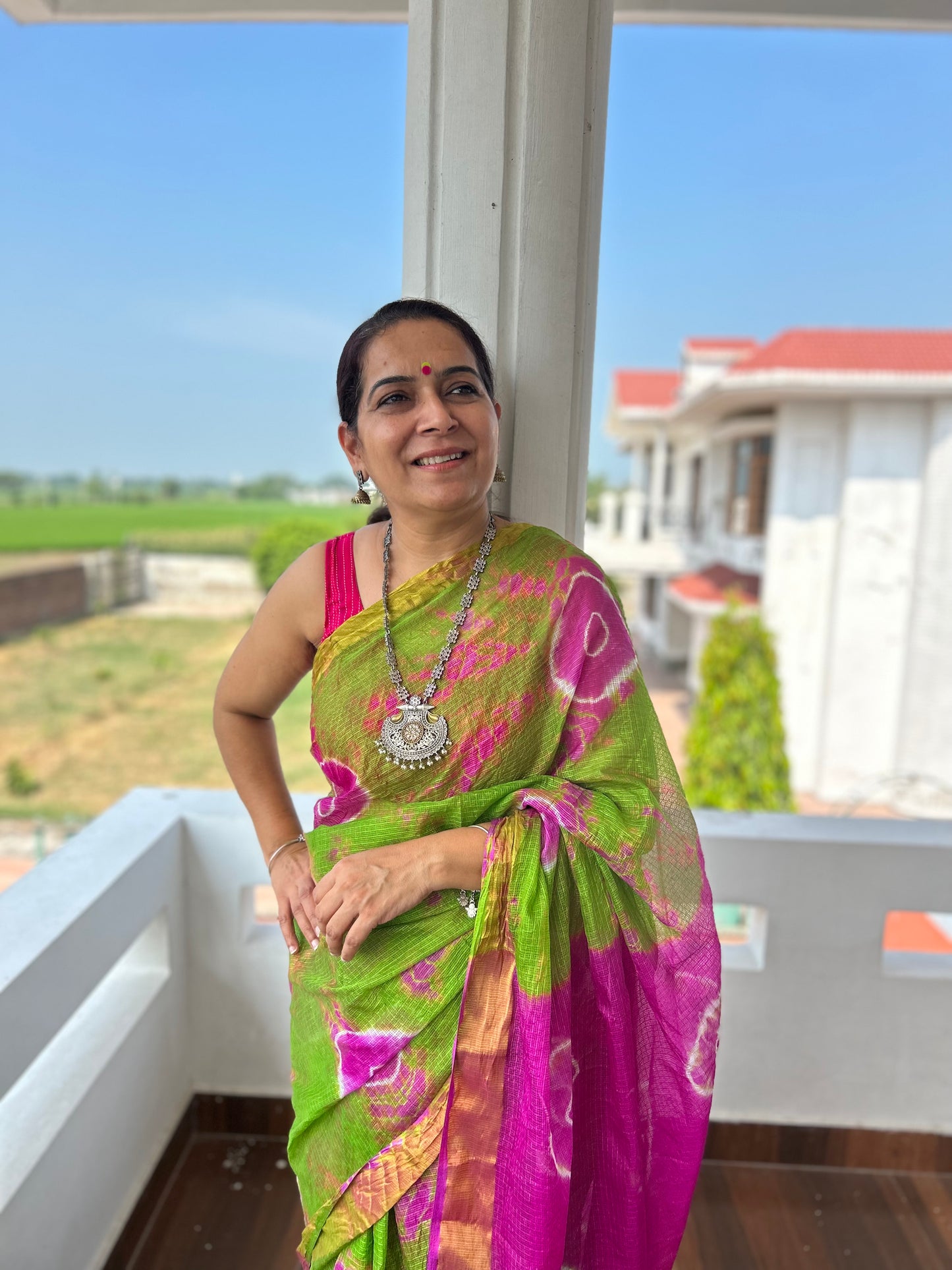 Purple  Green Lehriya Sari