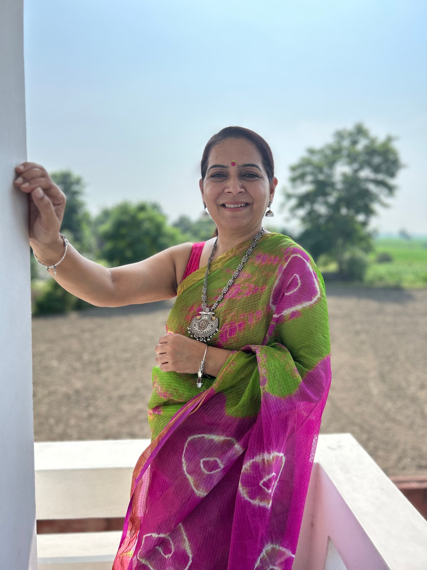 Purple  Green Lehriya Sari