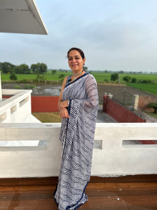 Navy Blue Lehriya Georgette Sari