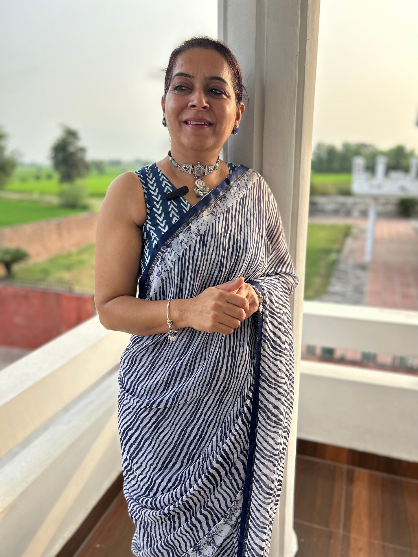 Navy Blue Lehriya Georgette Sari