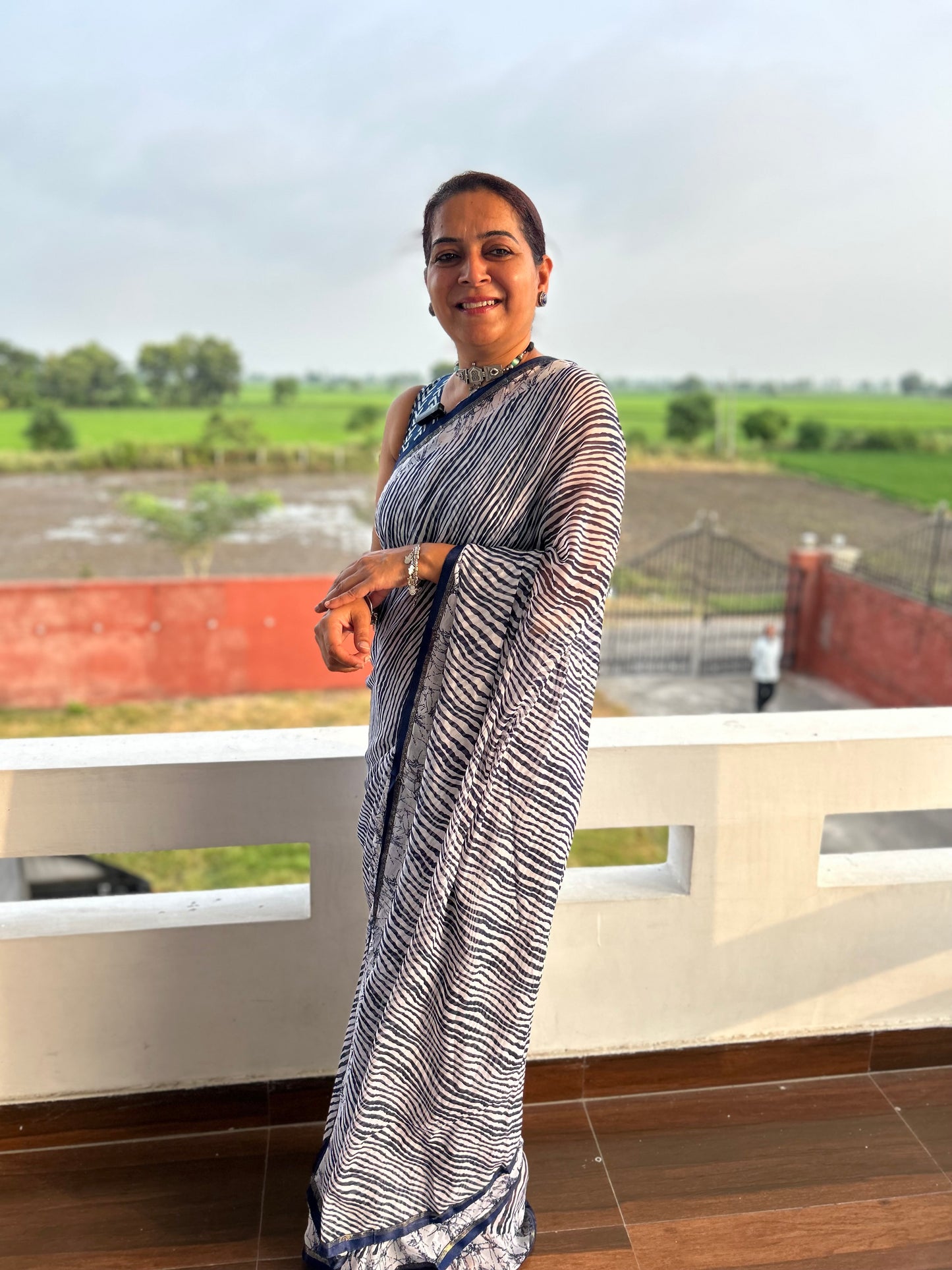 Navy Blue Lehriya Georgette Sari