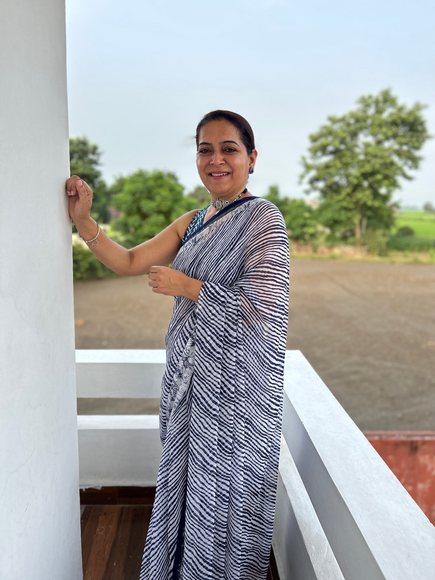 Navy Blue Lehriya Georgette Sari