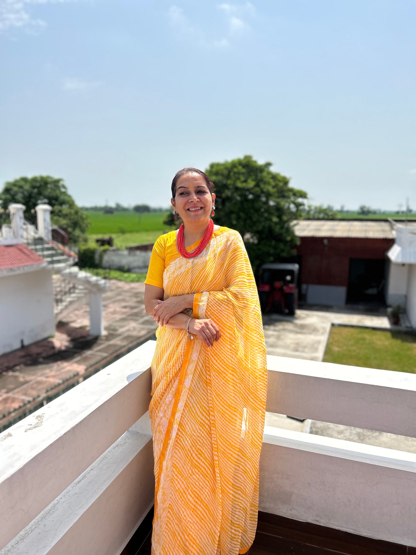 Yellow Georgette Lehriya Sari