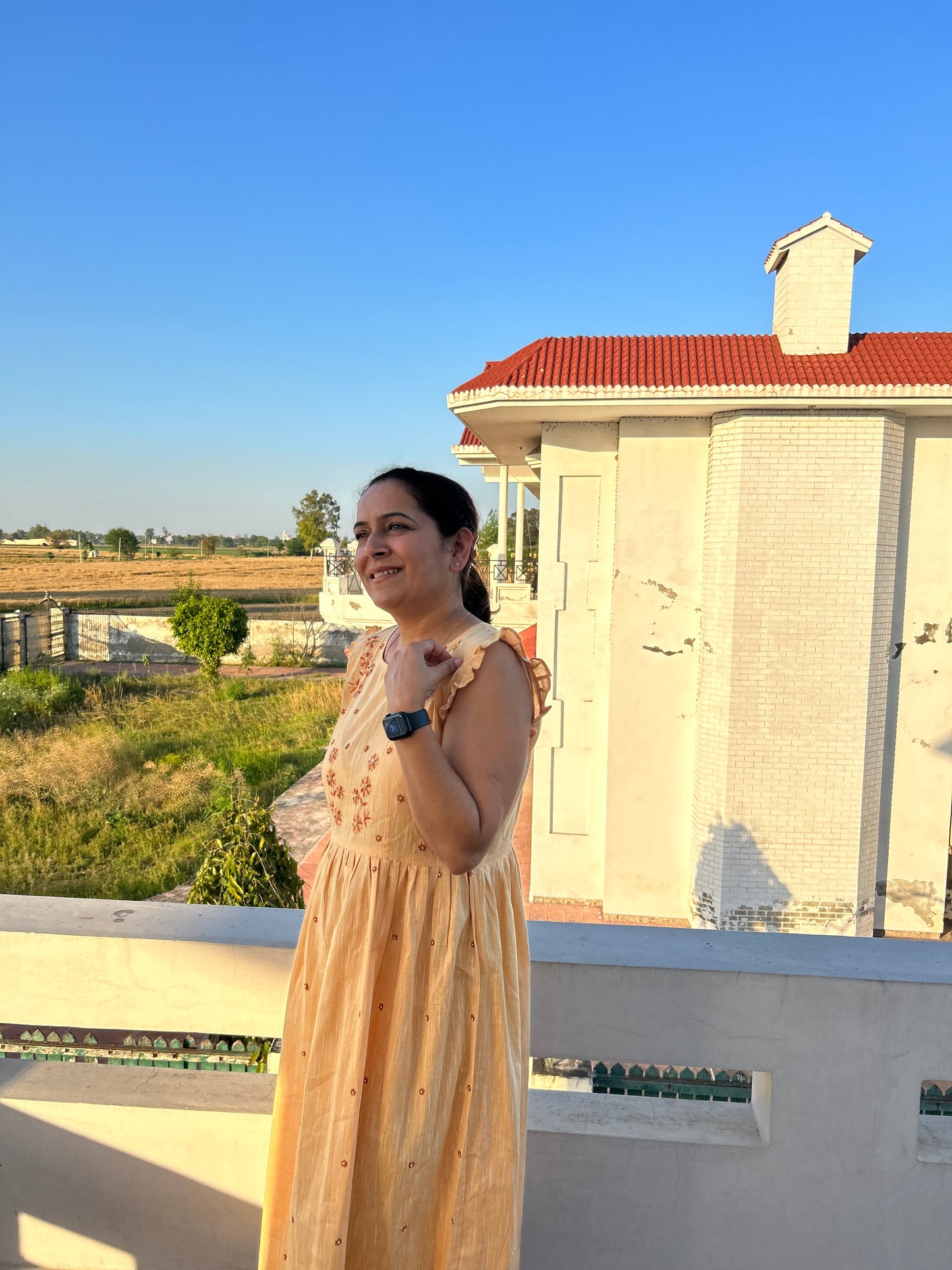 Yellow Cotton Hand Embroidered Dress
