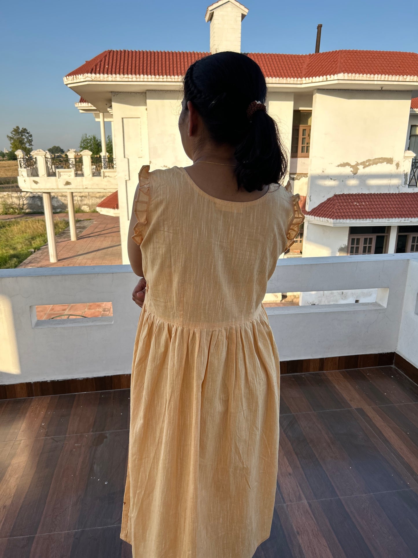 Yellow Cotton Hand Embroidered Dress