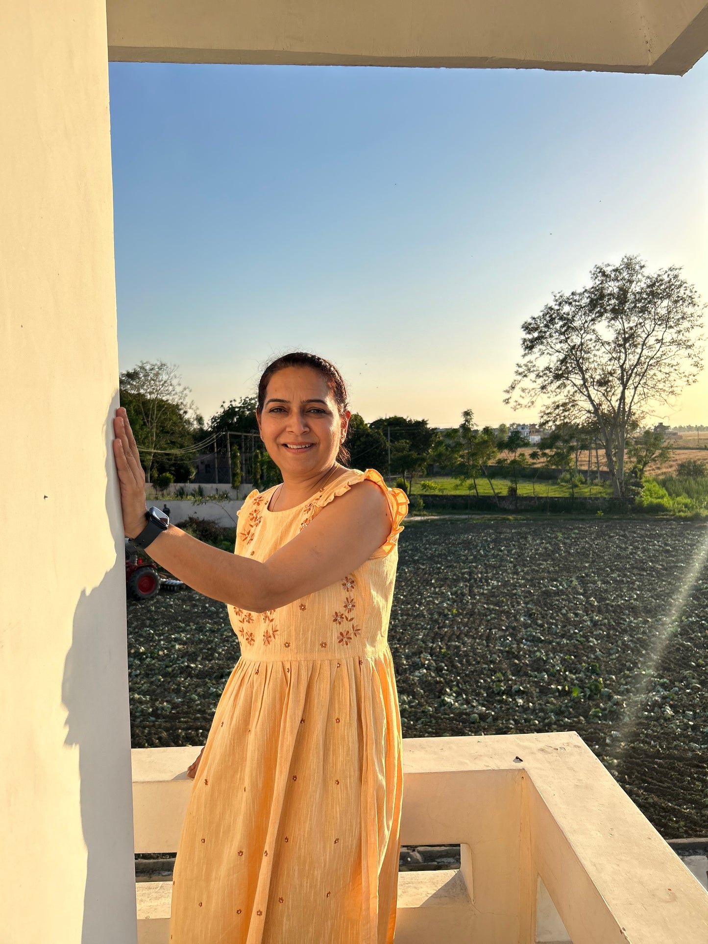 Yellow Cotton Hand Embroidered Dress