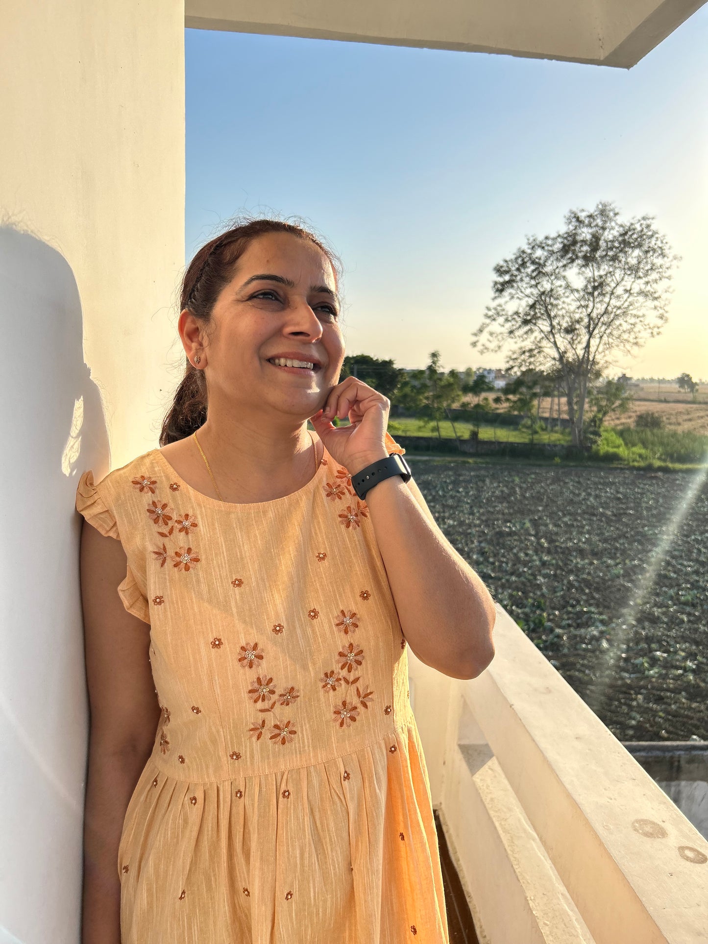 Yellow Cotton Hand Embroidered Dress