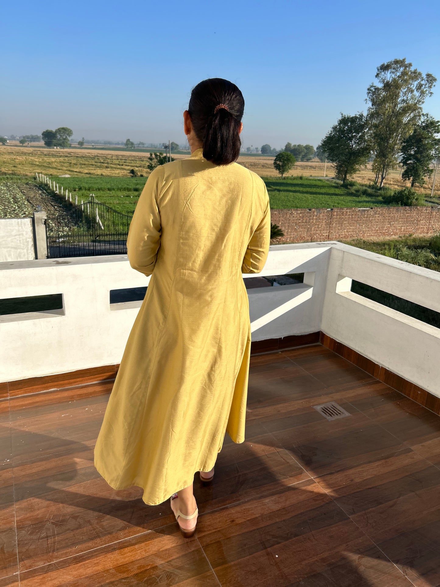 Beige Cotton Silk Hand Embroidered Dress
