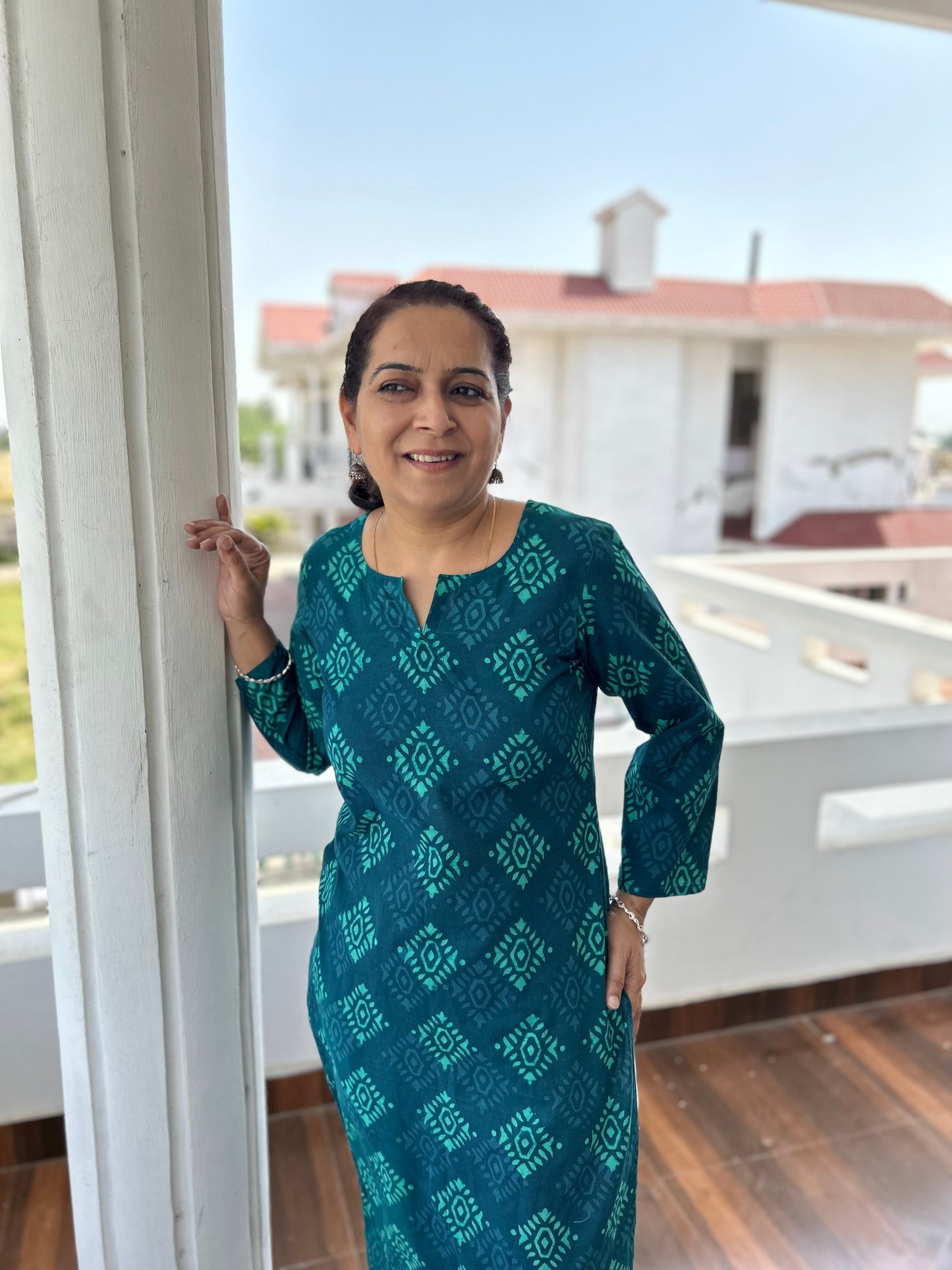 Green Dabu Printed Kurta