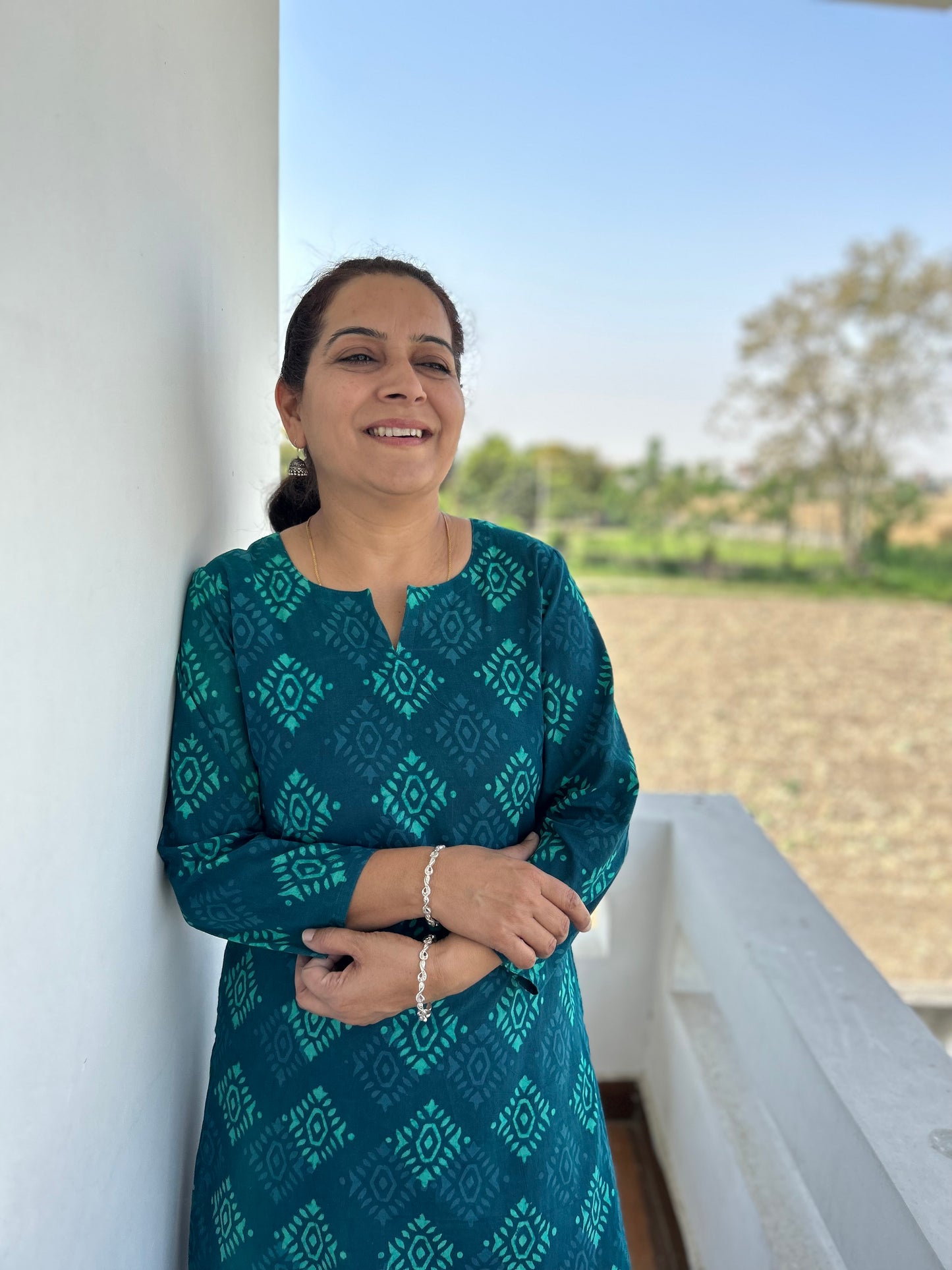 Green Dabu Printed Kurta