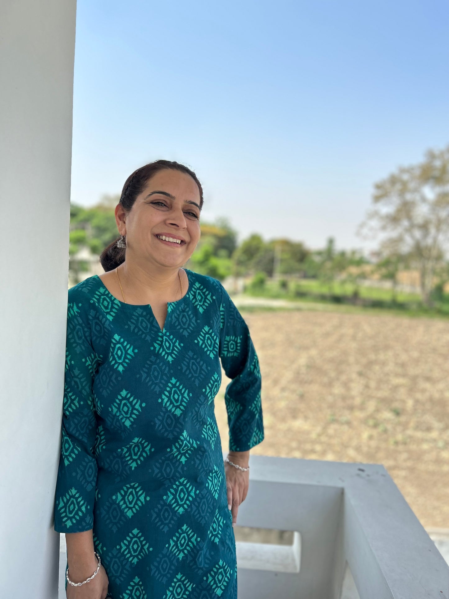Green Dabu Printed Kurta