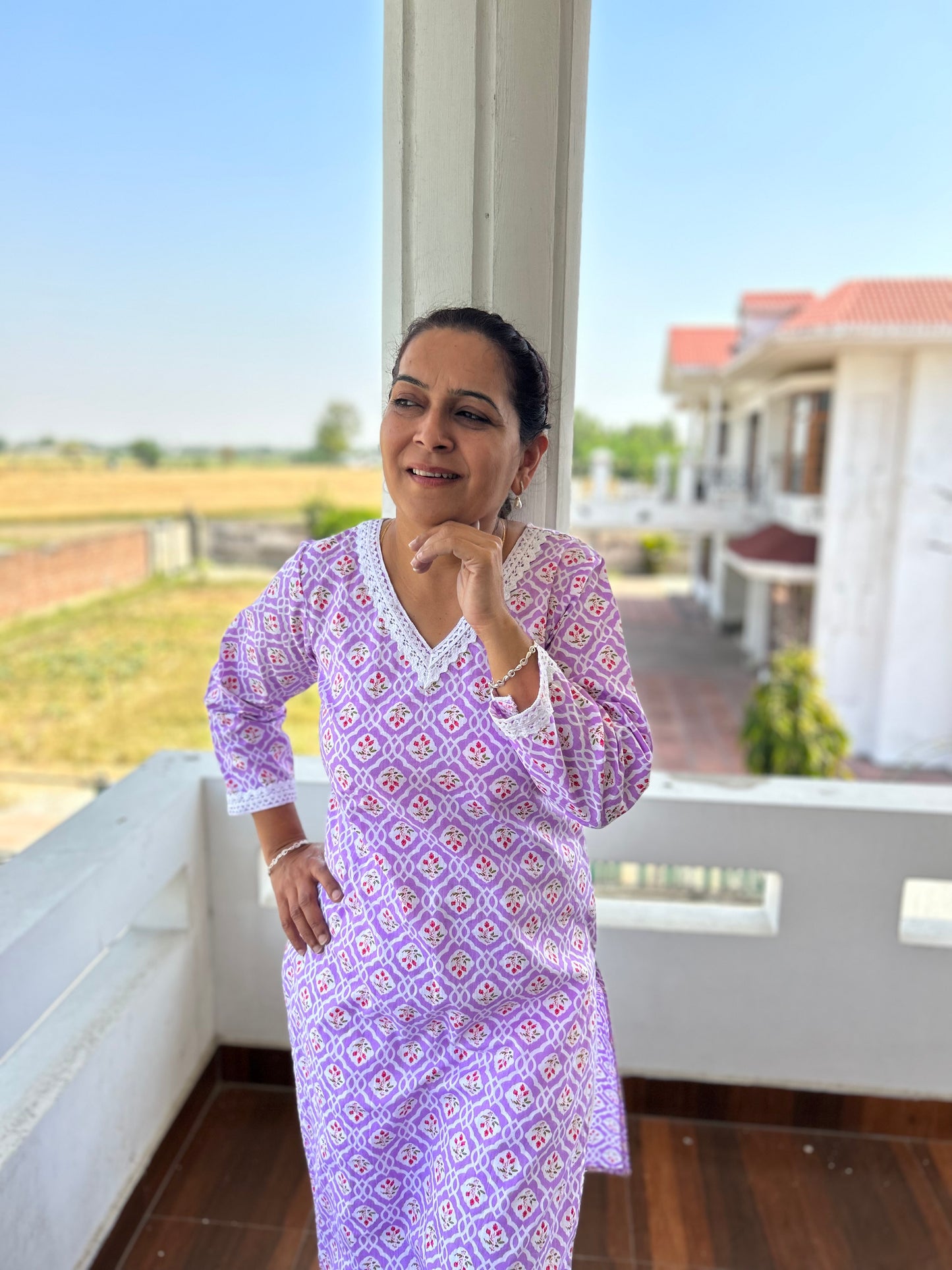 Purple Block Printed Kurta