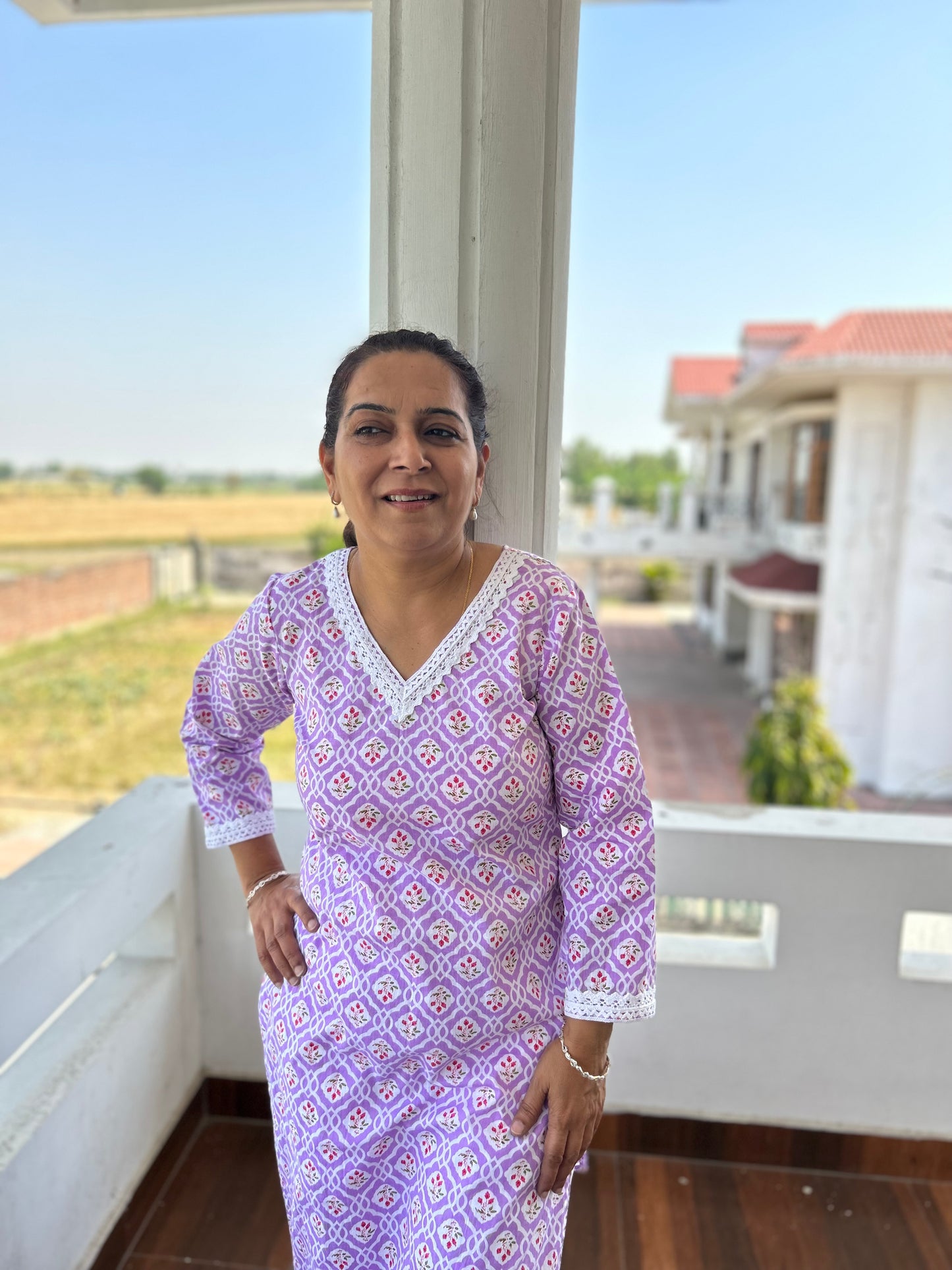 Purple Block Printed Kurta