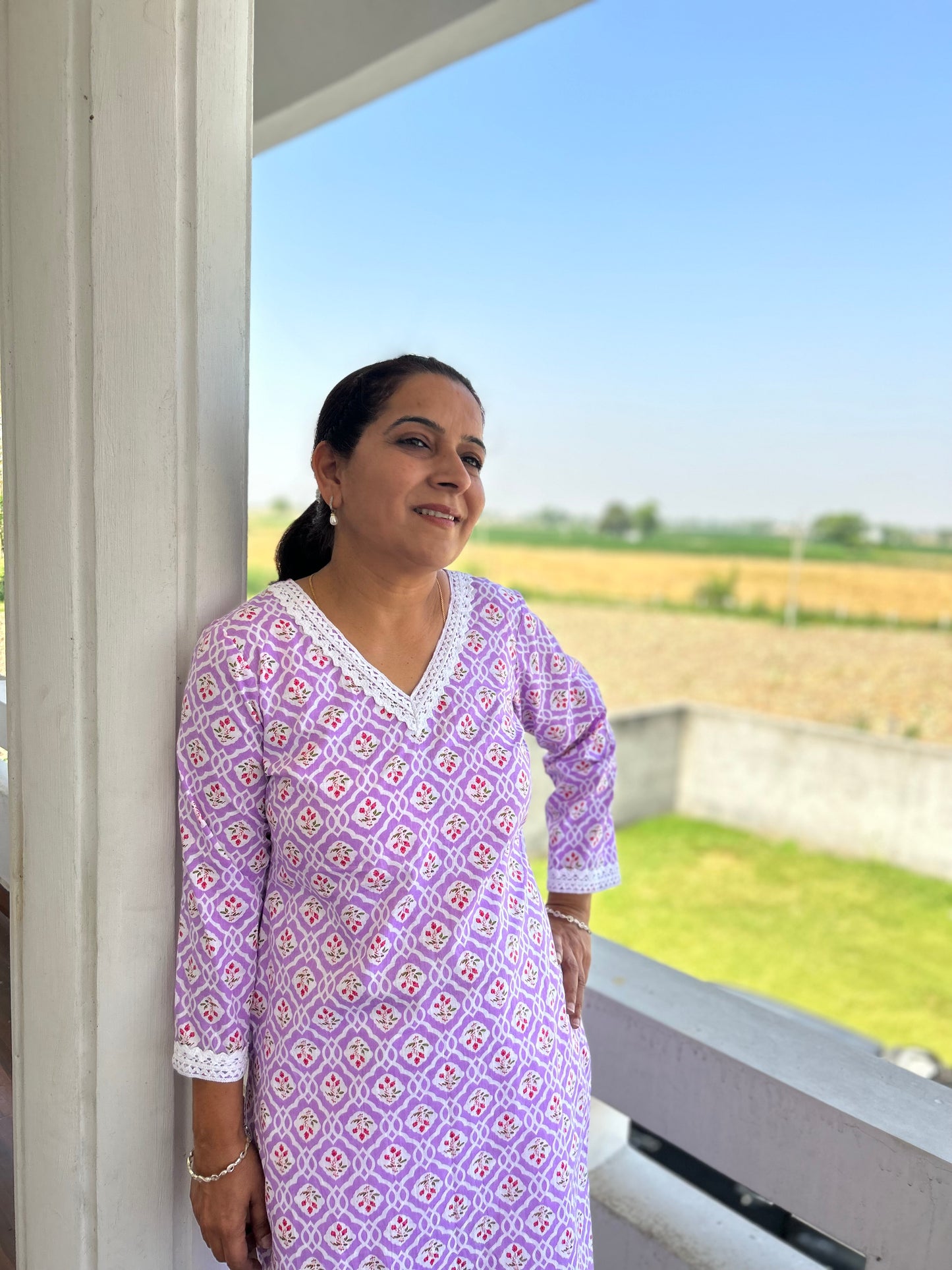Purple Block Printed Kurta