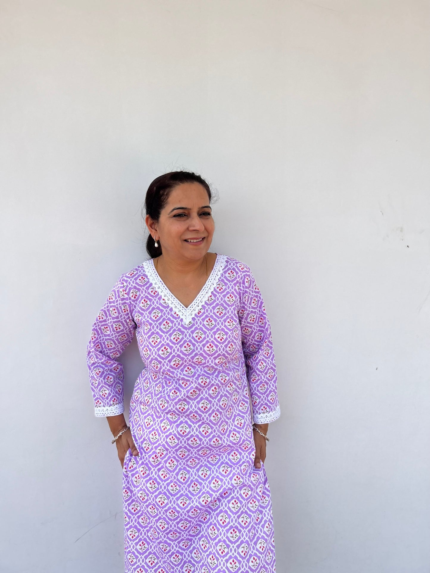Purple Block Printed Kurta