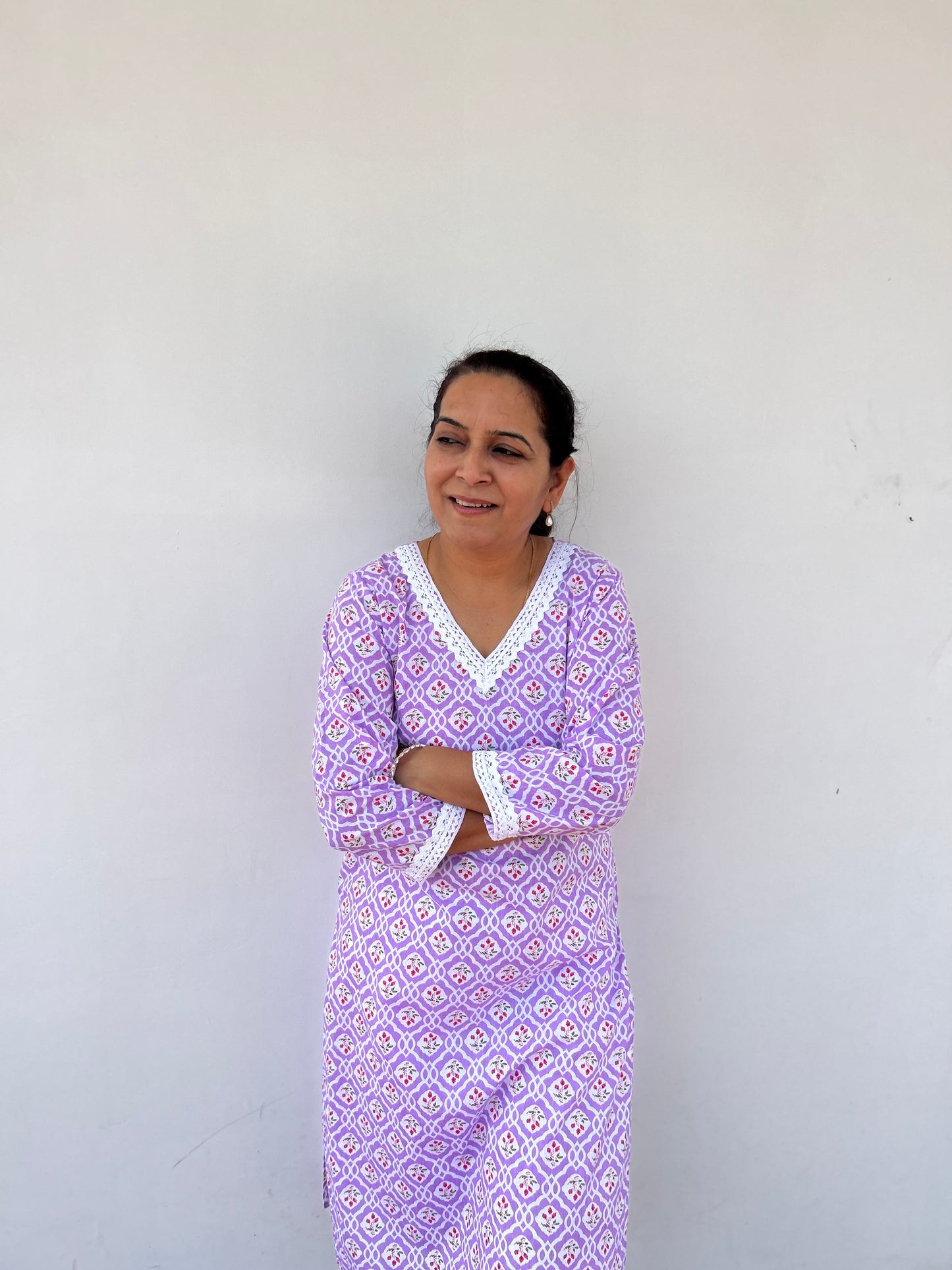 Purple Block Printed Kurta