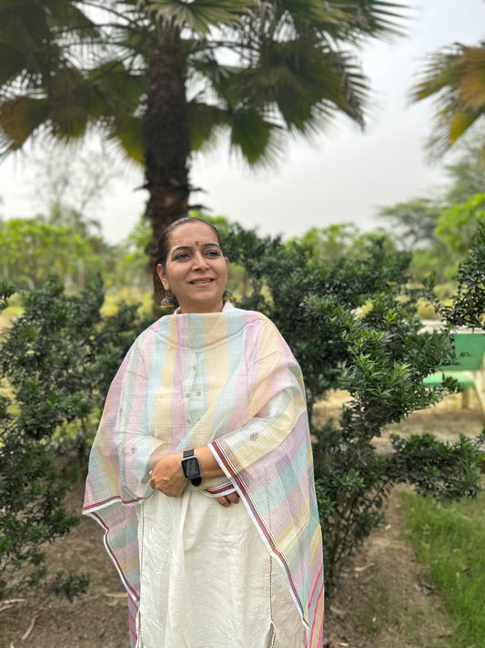 Multi Color Hand Woven Kota Doria Stole