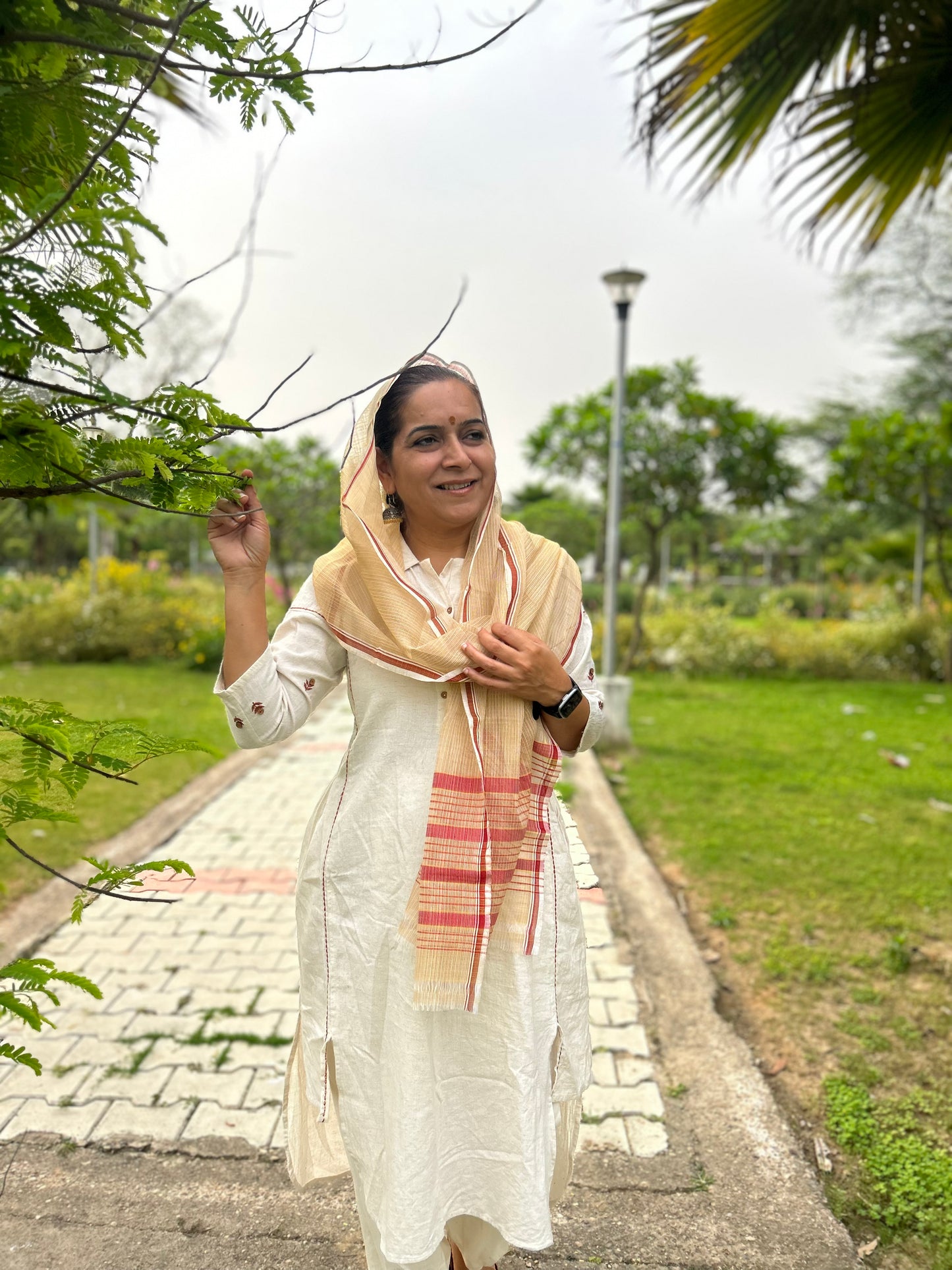 Beige Hand Woven Kota Doria Stole
