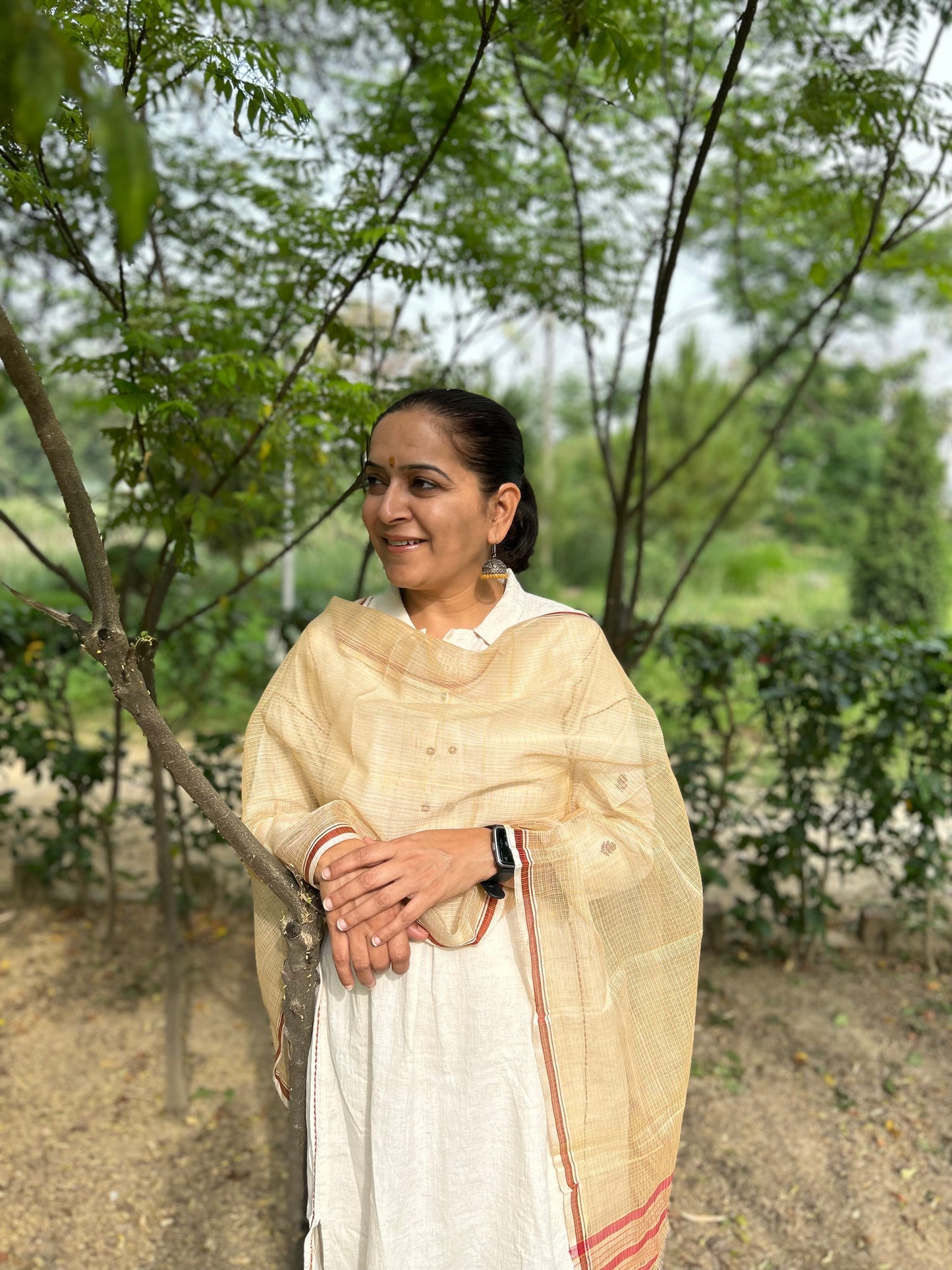 Beige Hand Woven Kota Doria Stole