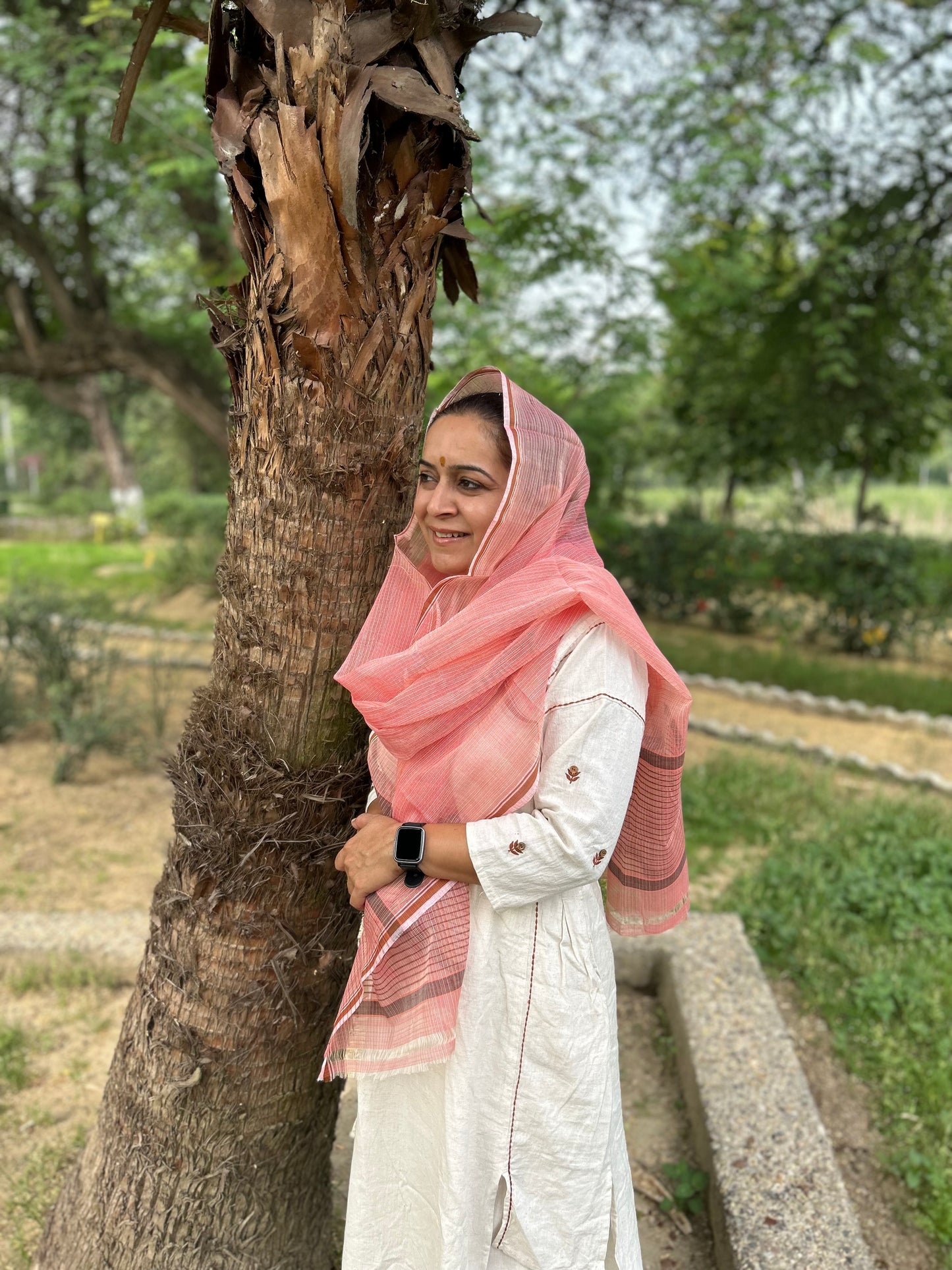 Pink Hand Woven Kota Doria Stole