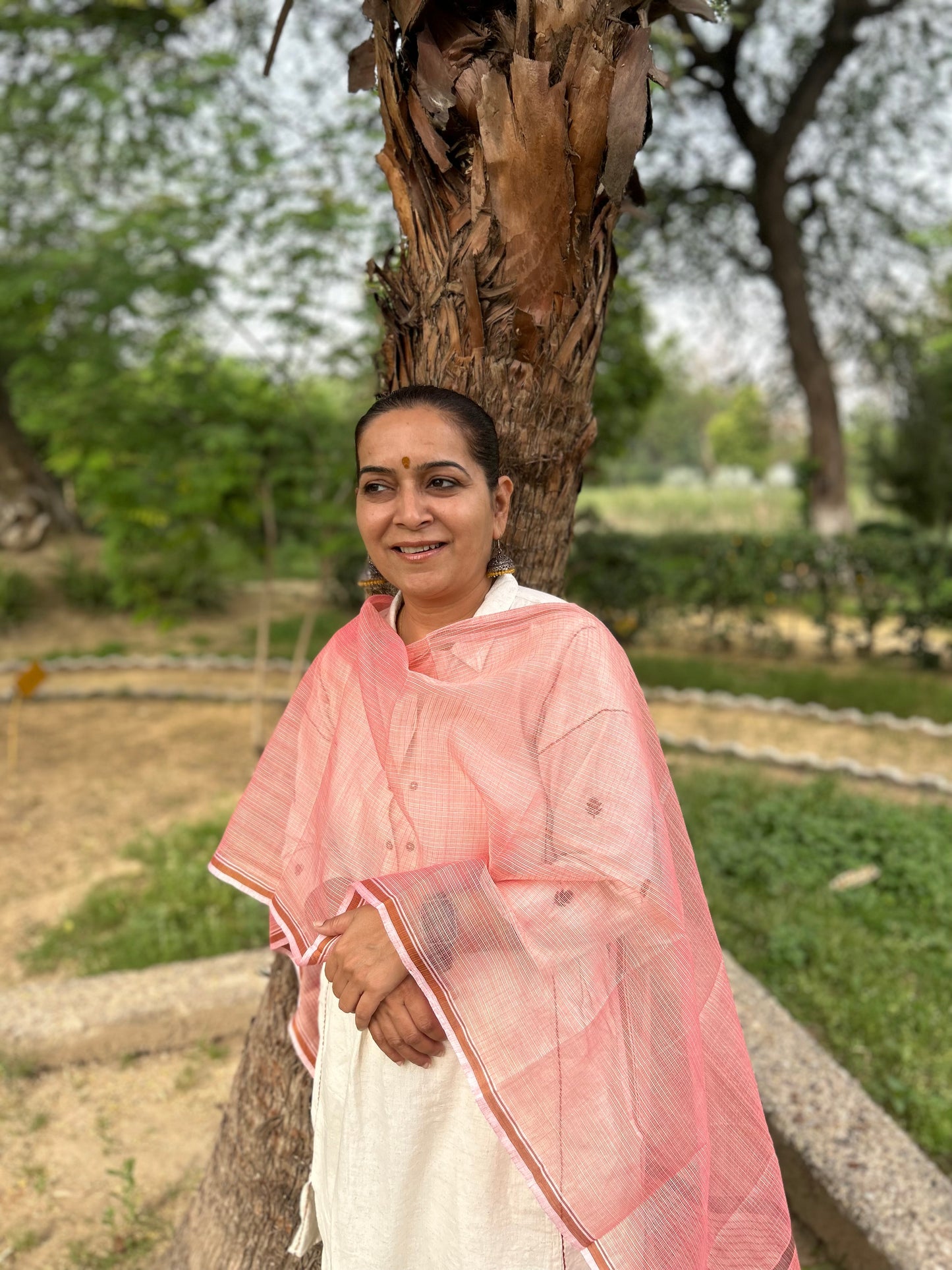 Pink Hand Woven Kota Doria Stole