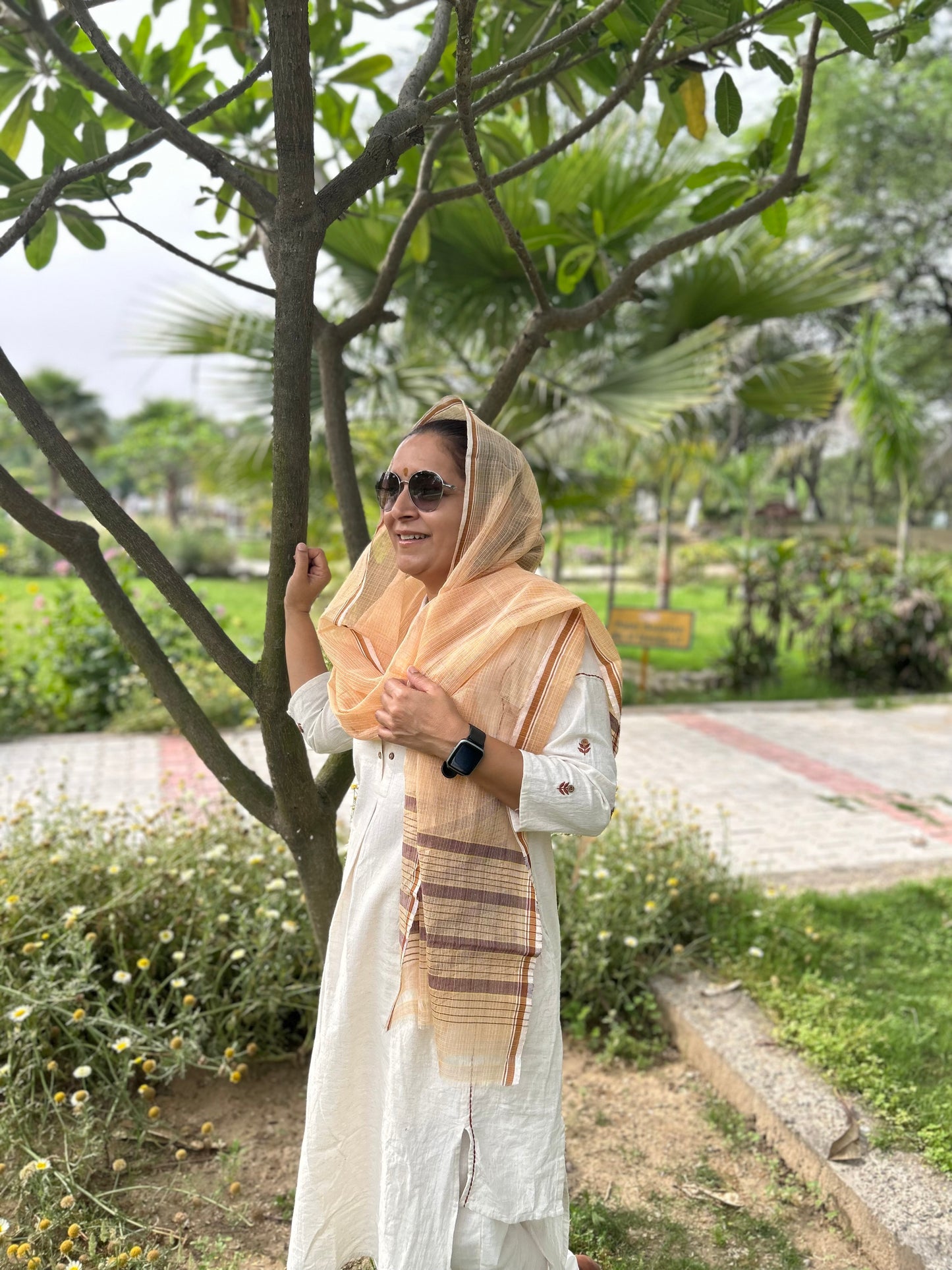 Beige Hand Woven Kota Doria Stole