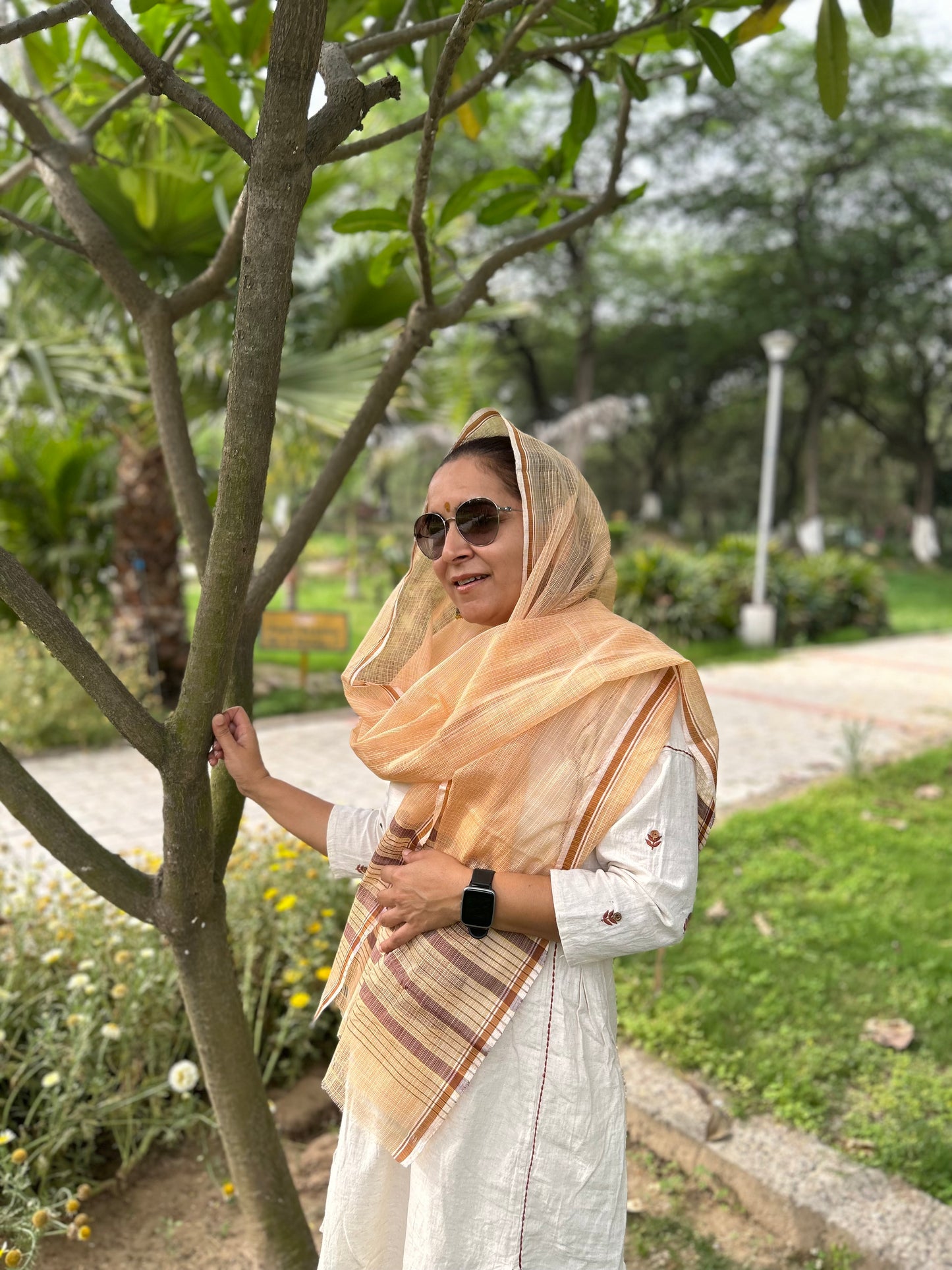 Beige Hand Woven Kota Doria Stole