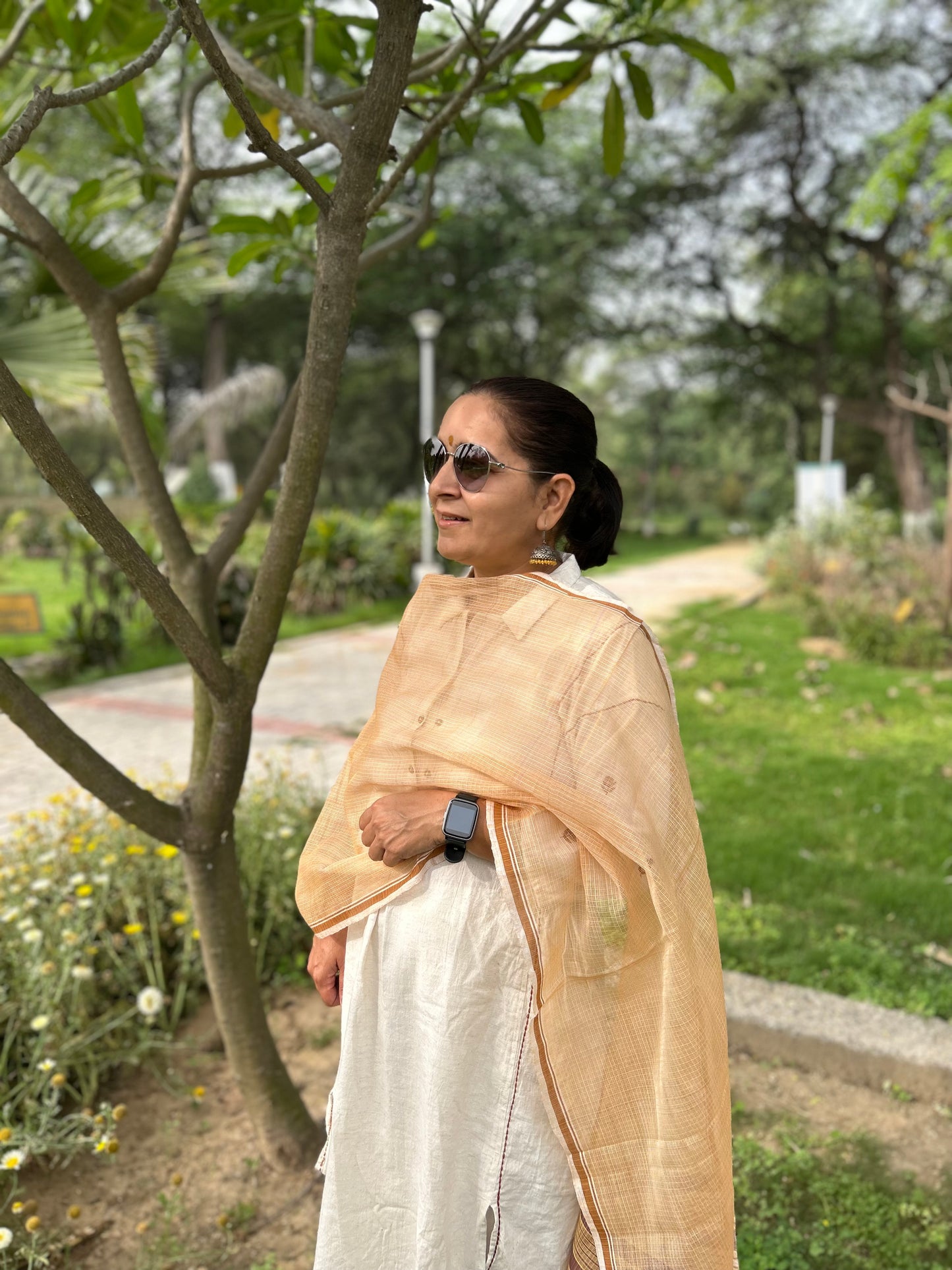 Beige Hand Woven Kota Doria Stole