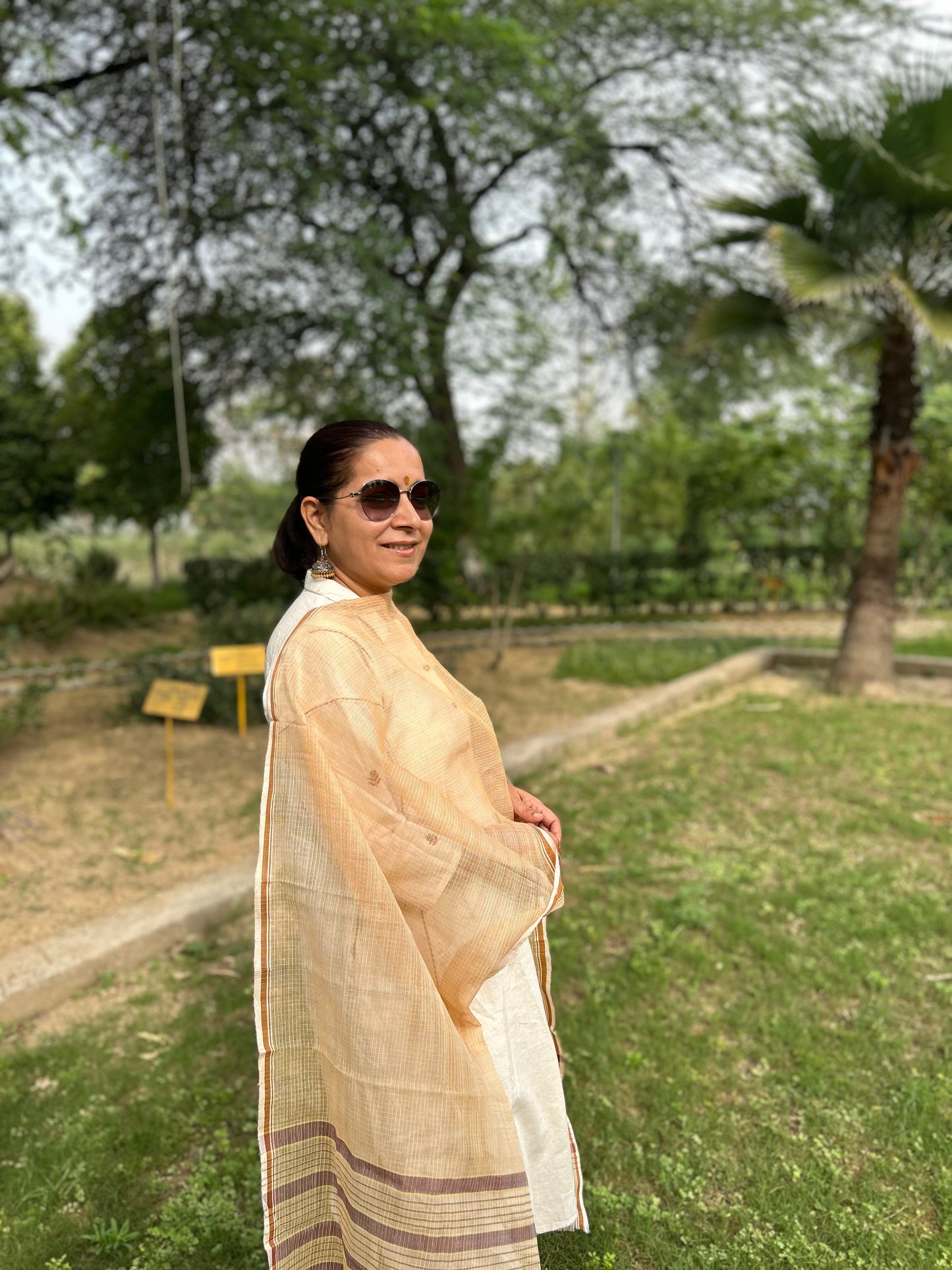 Beige Hand Woven Kota Doria Stole