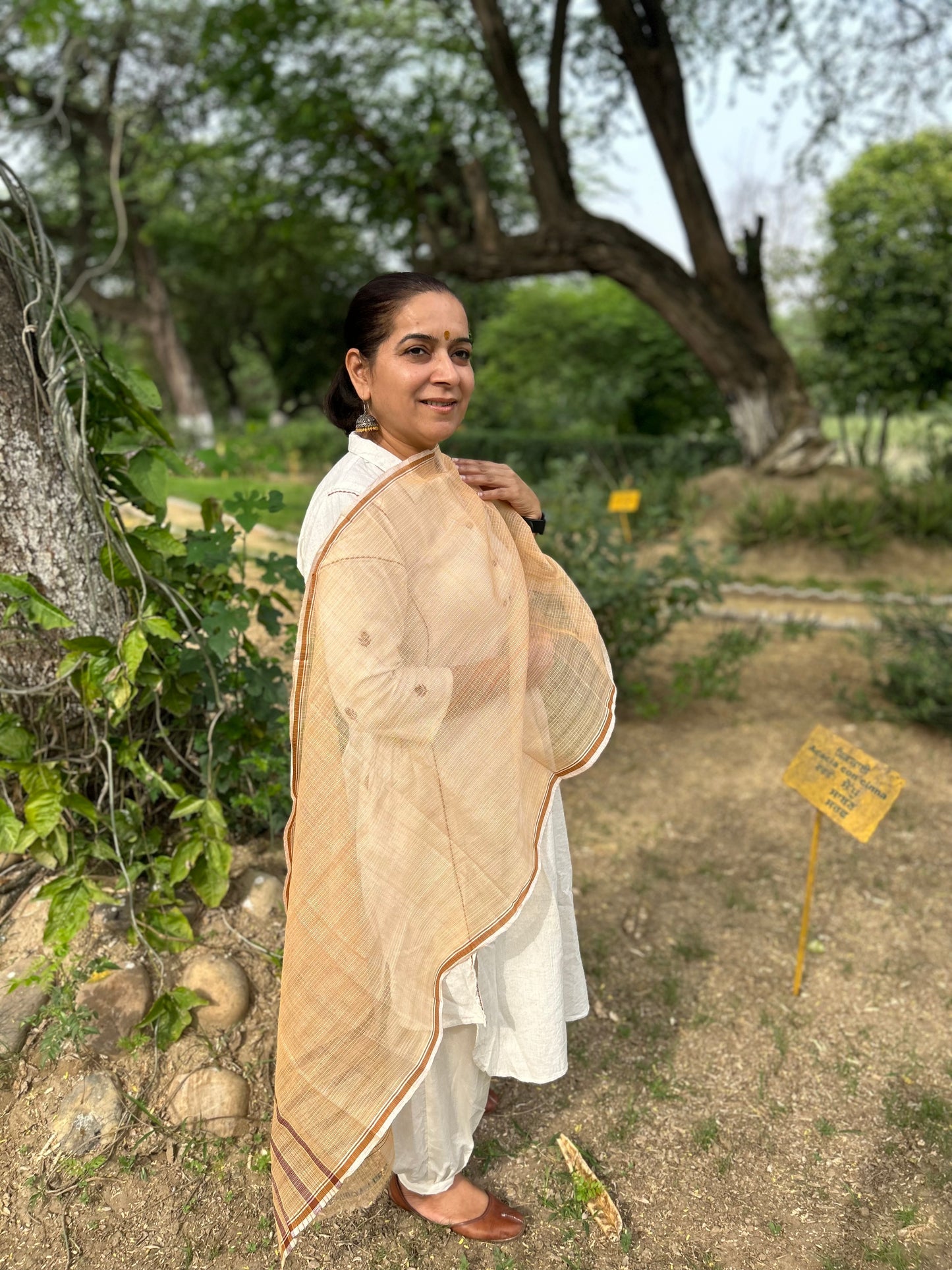 Beige Hand Woven Kota Doria Stole