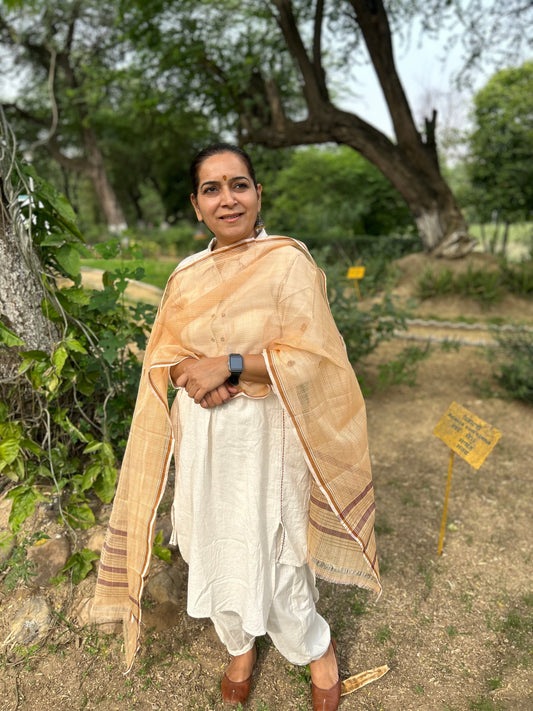 Beige Hand Woven Kota Doria Stole