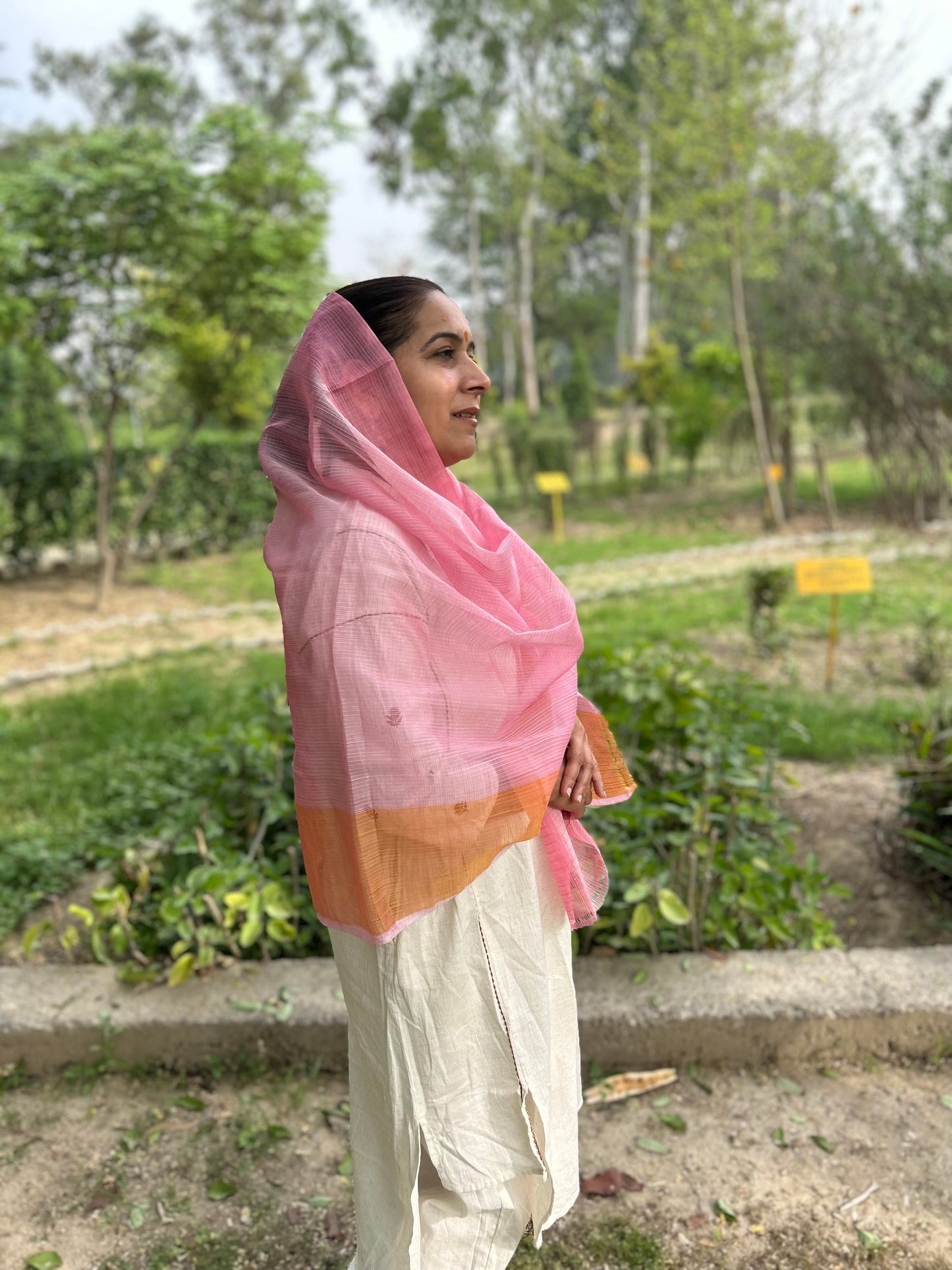 Peach Orange Hand Woven Kota Doria Stole