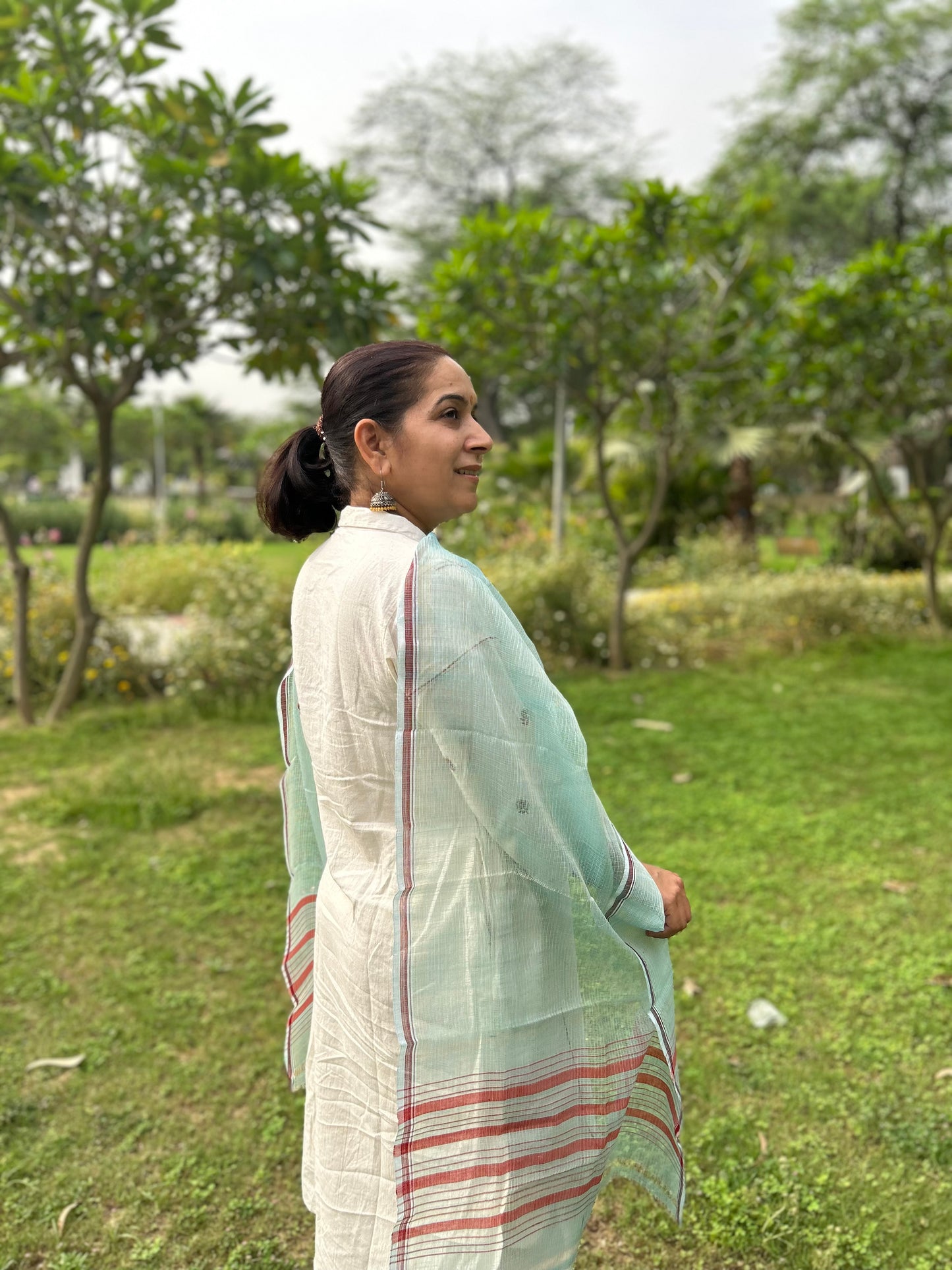 Green Hand Woven Kota Doria Stole