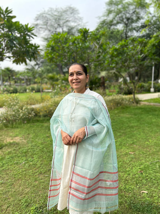 Green Hand Woven Kota Doria Stole