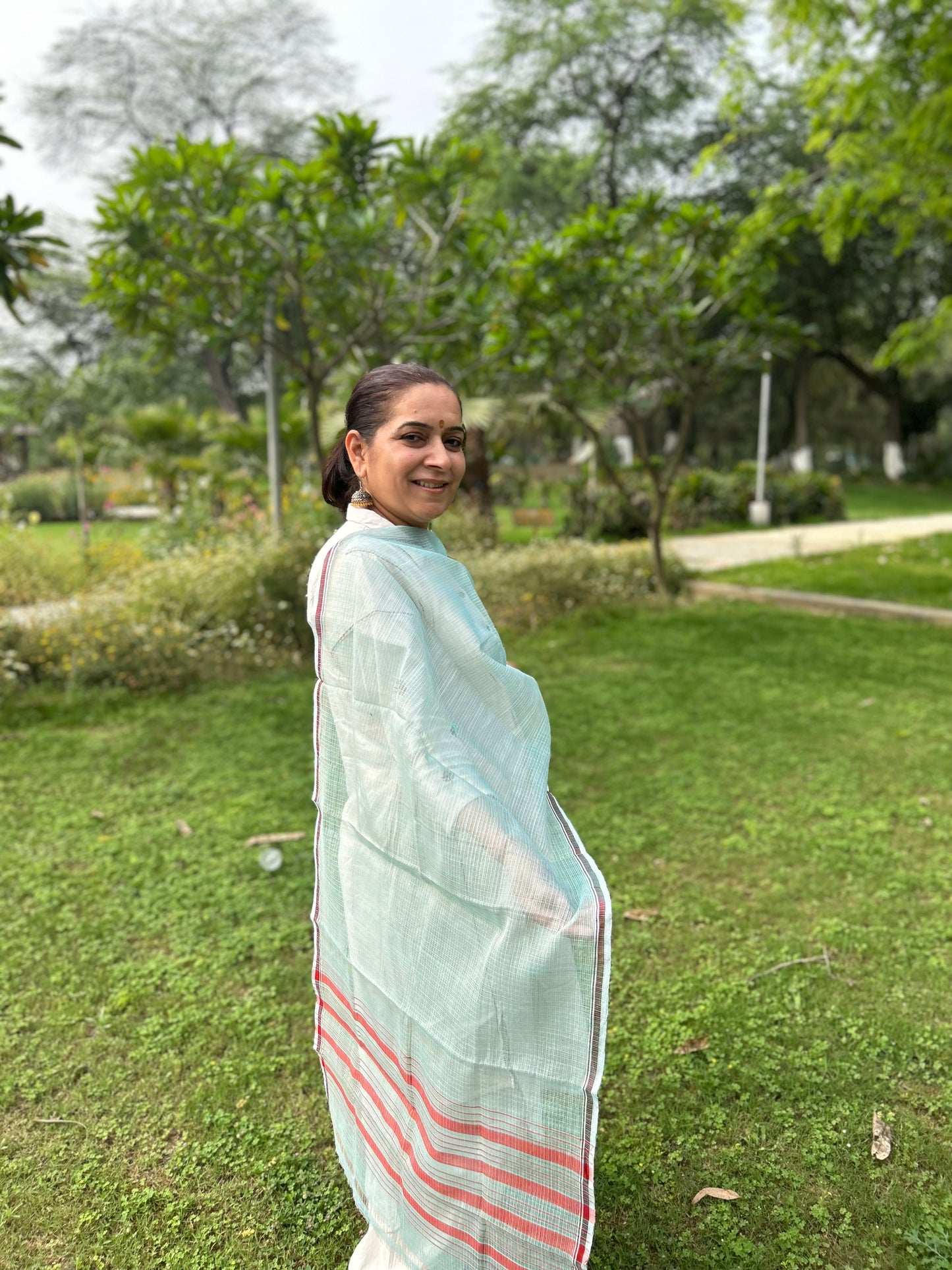 Green Hand Woven Kota Doria Stole