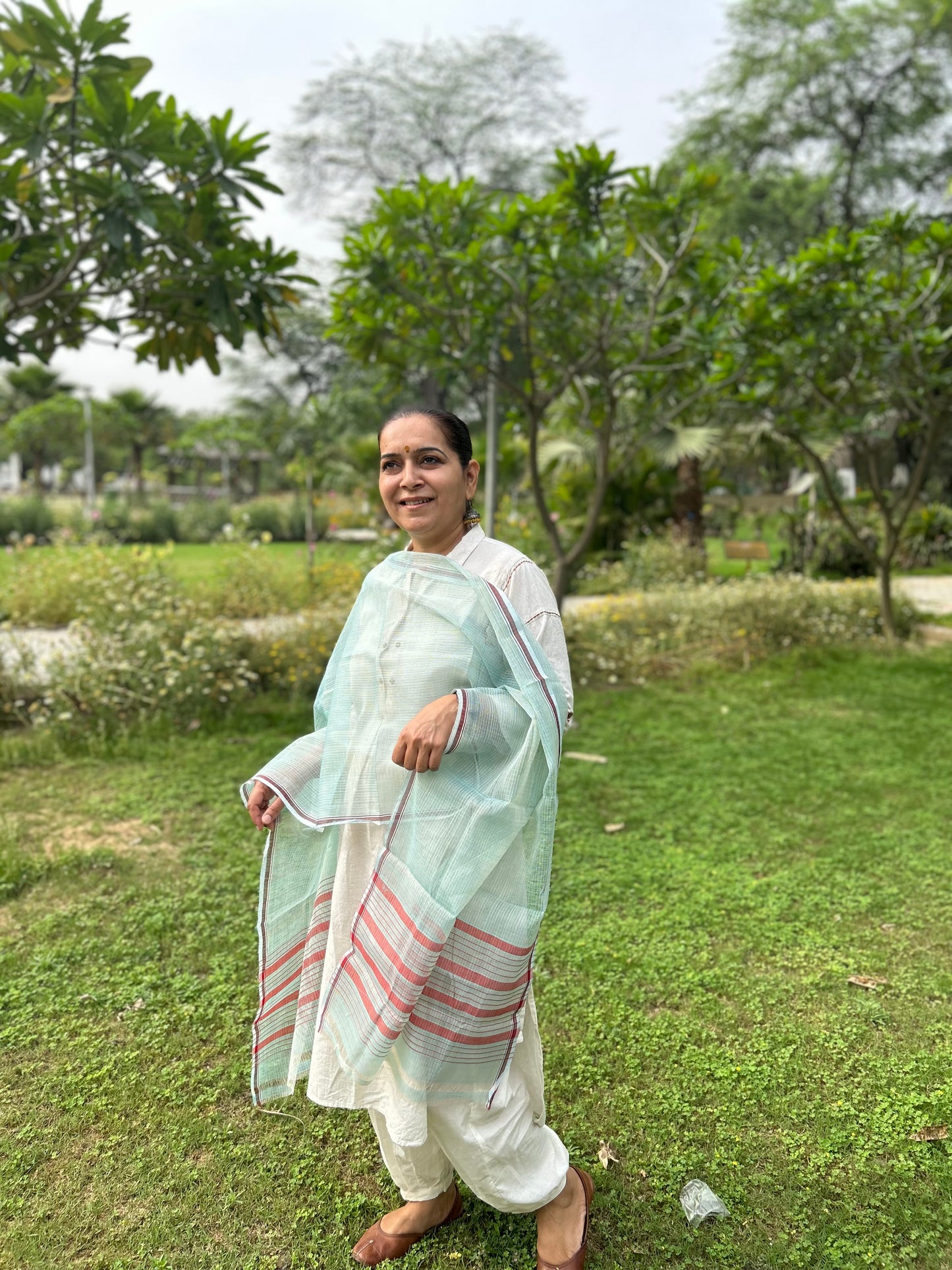 Green Hand Woven Kota Doria Stole
