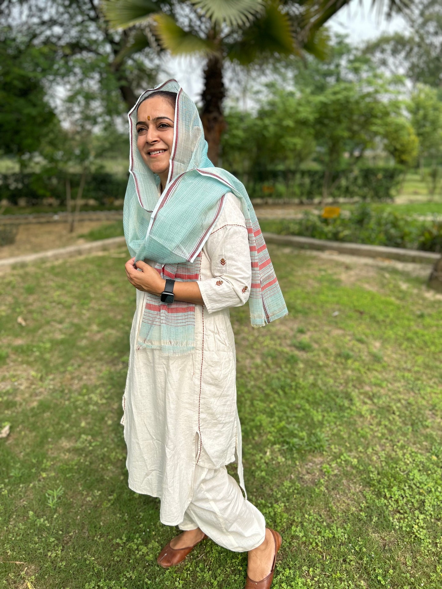 Green Hand Woven Kota Doria Stole