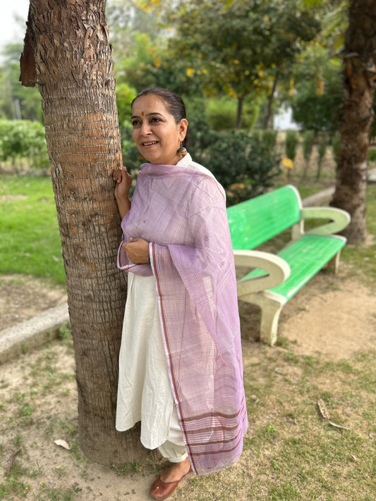 Mauve Hand Woven Kota Doria Stole