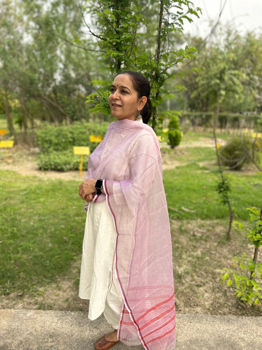 Peach Hand Woven Kota Doria Stole